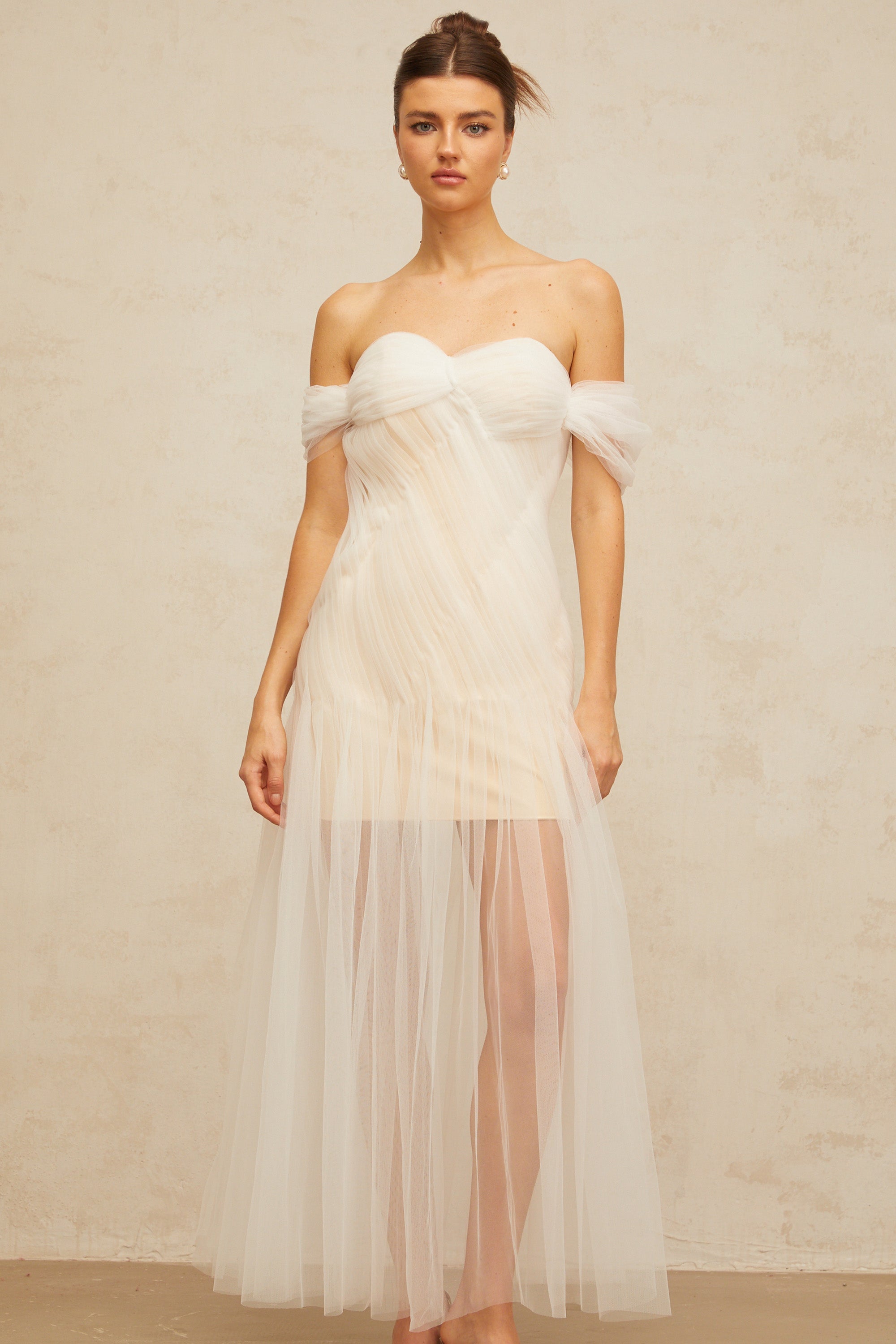 Sibylle off-white pleated tulle maxi dress
