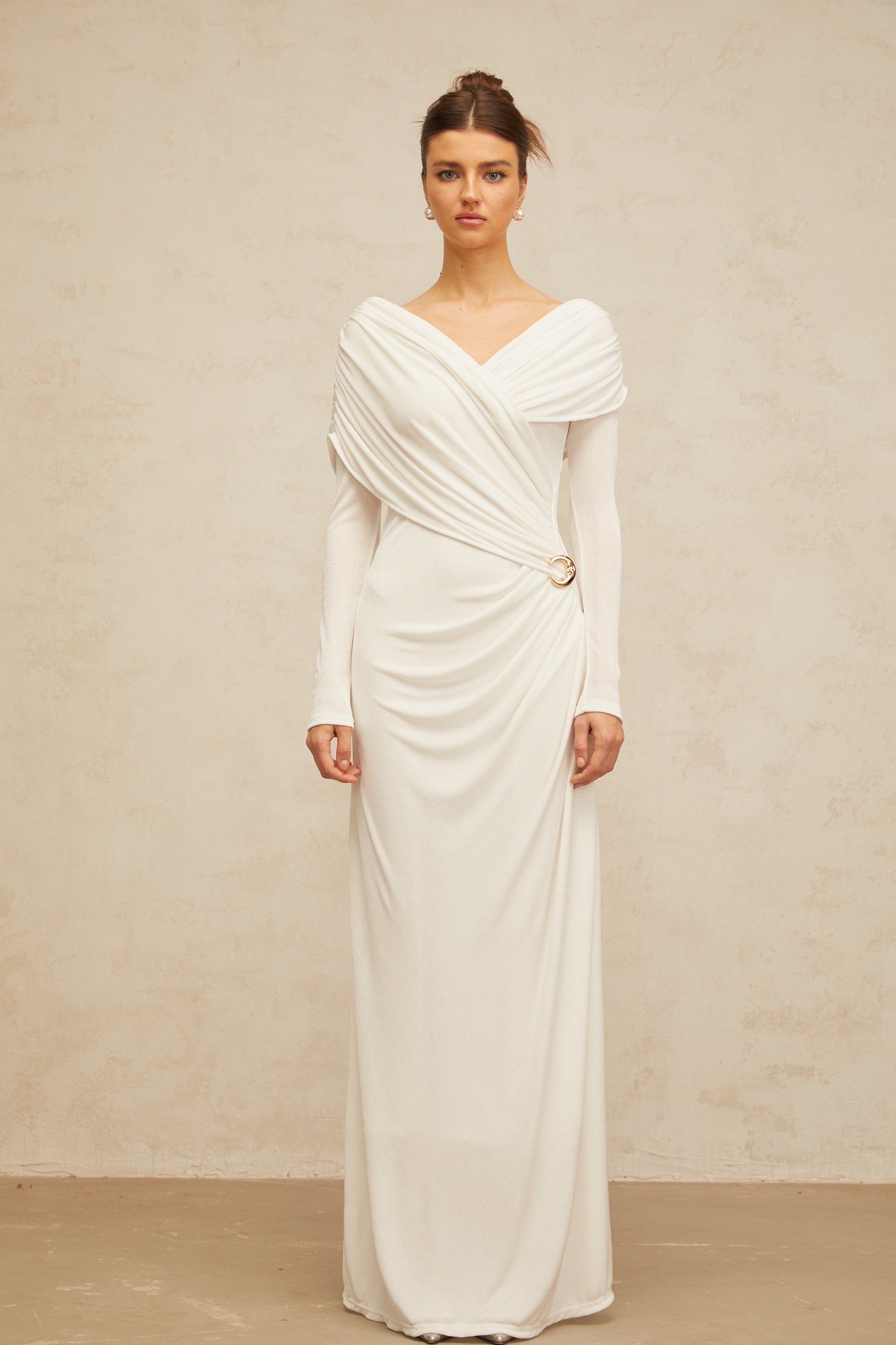 Hélène ruched fitted stretch maxi dress in White (Final Sale-US Only)