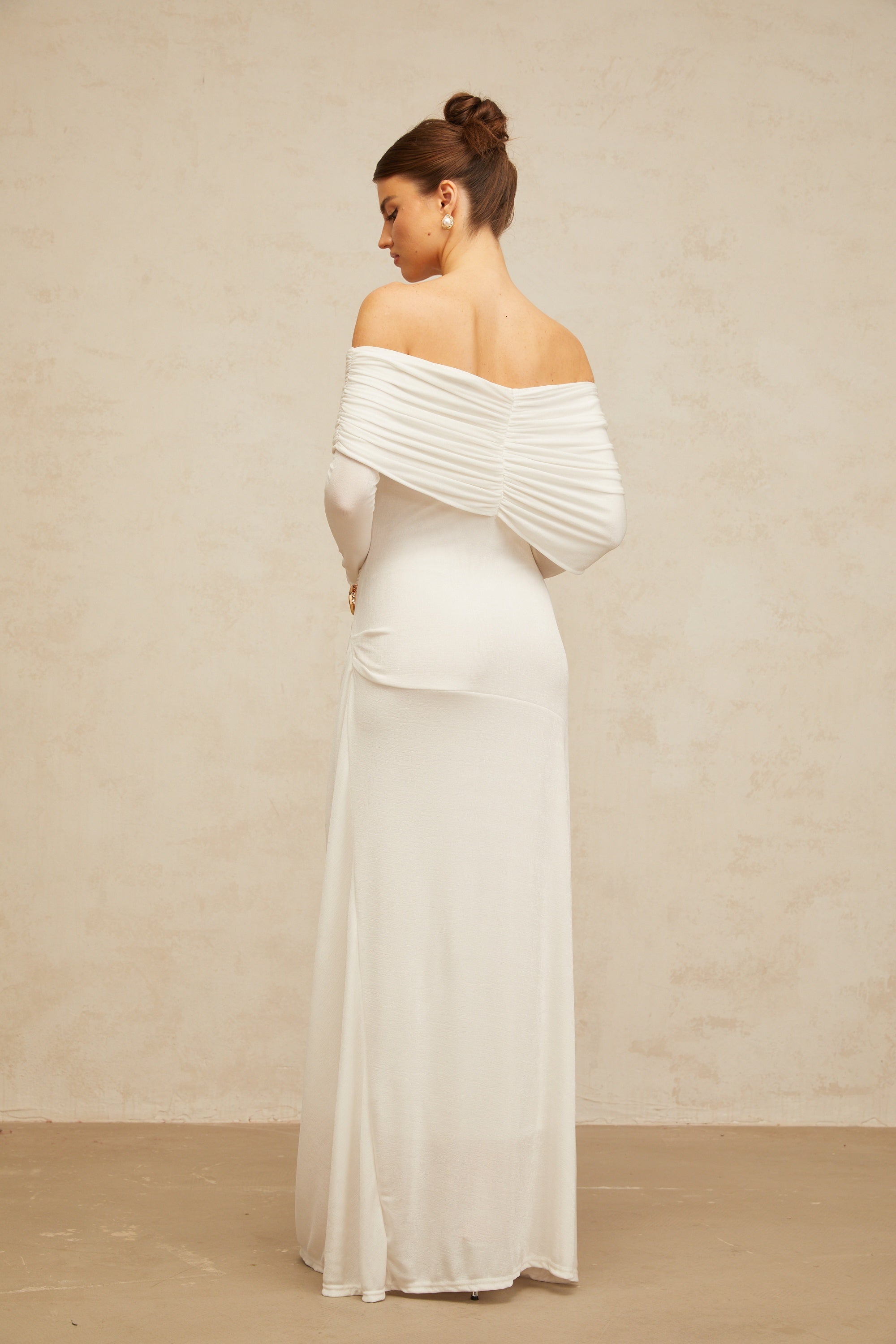Hélène ruched fitted stretch maxi dress in White (Final Sale-US Only)