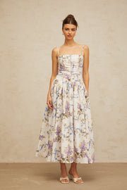 Fleur white floral-print midi dress