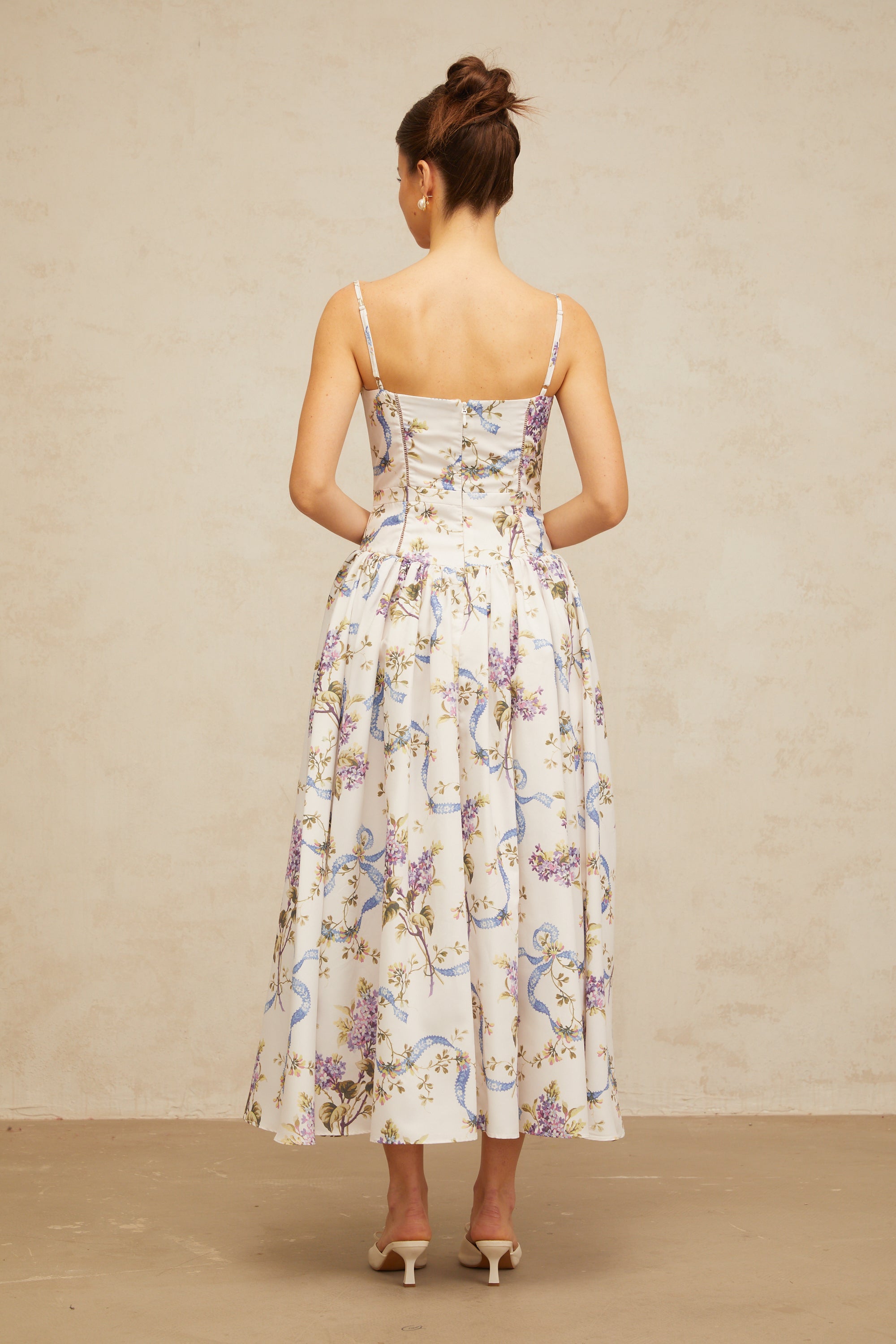 Fleur white floral-print midi dress