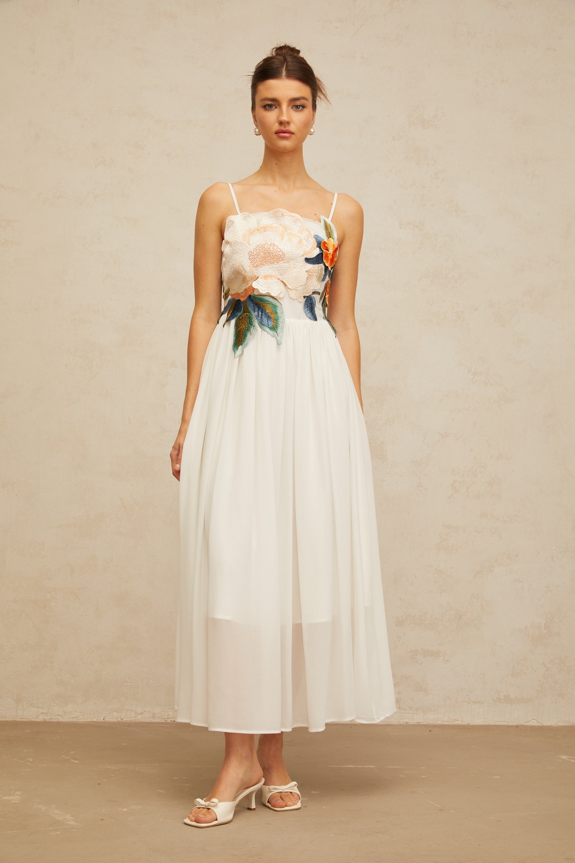 Josette floral-embroidered shirred maxi dress in White (Final Sale-US Only)