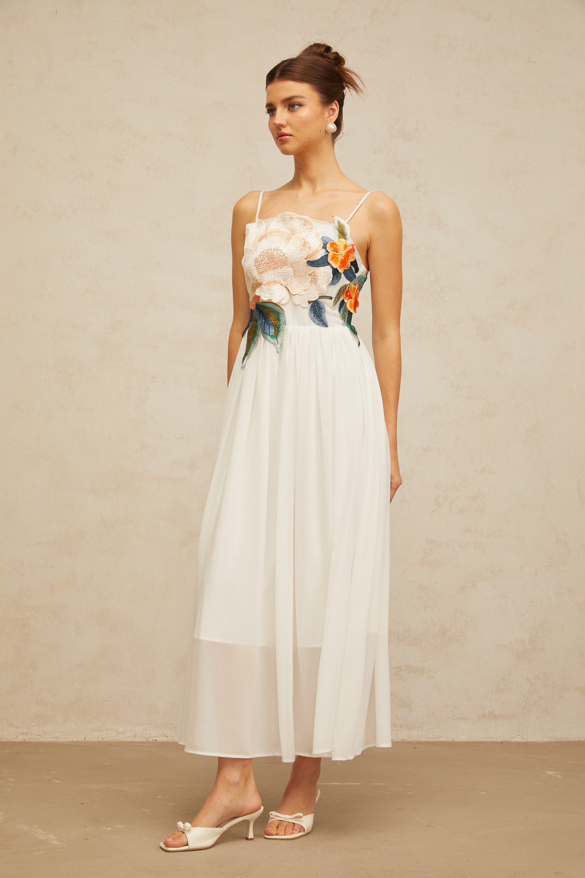 Josette floral-embroidered shirred maxi dress in White (Final Sale-US Only)