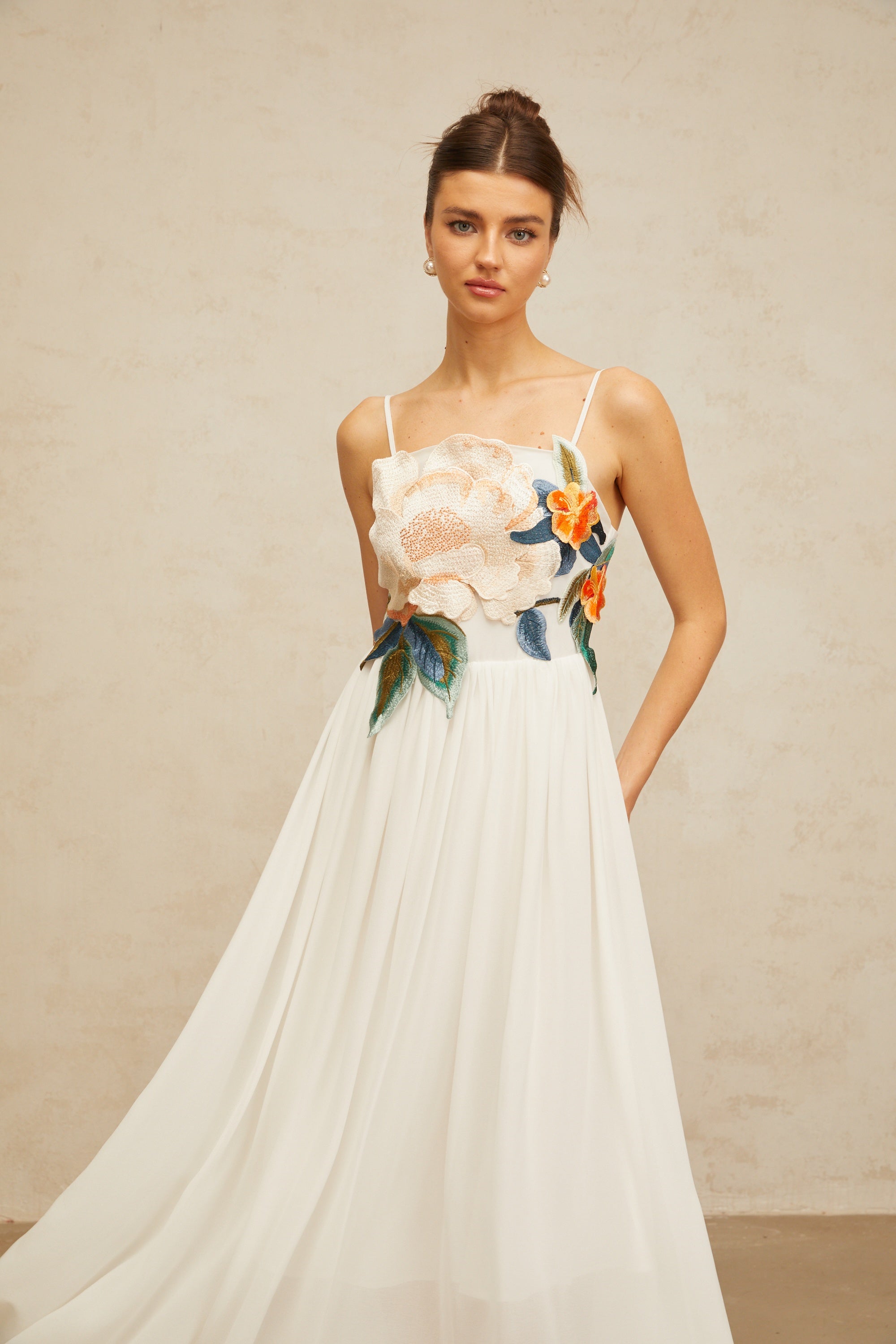 Josette floral-embroidered shirred maxi dress in White (Final Sale-US Only)