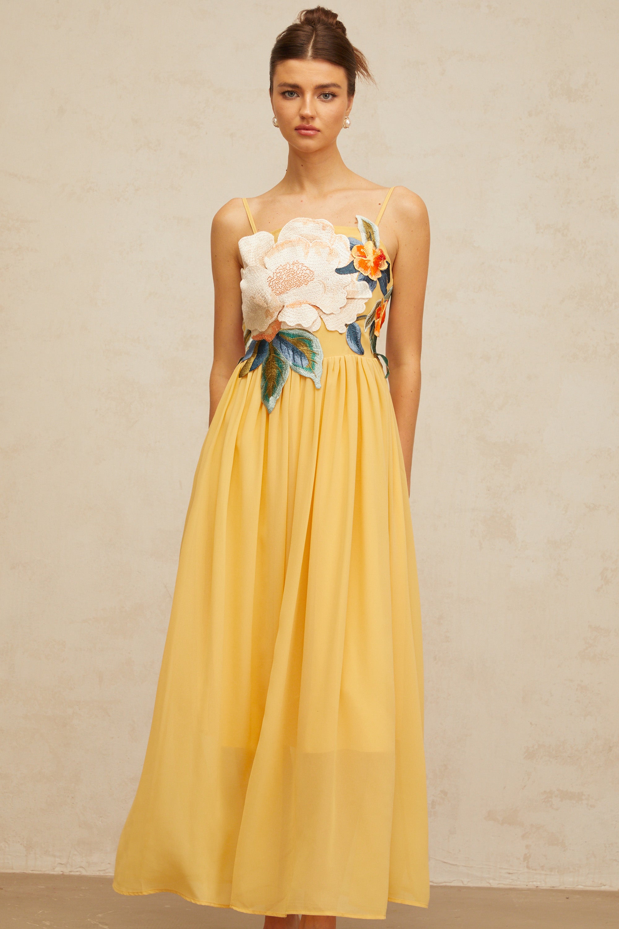Josette floral-embroidered shirred maxi dress in Yellow (Final Sale-US Only)