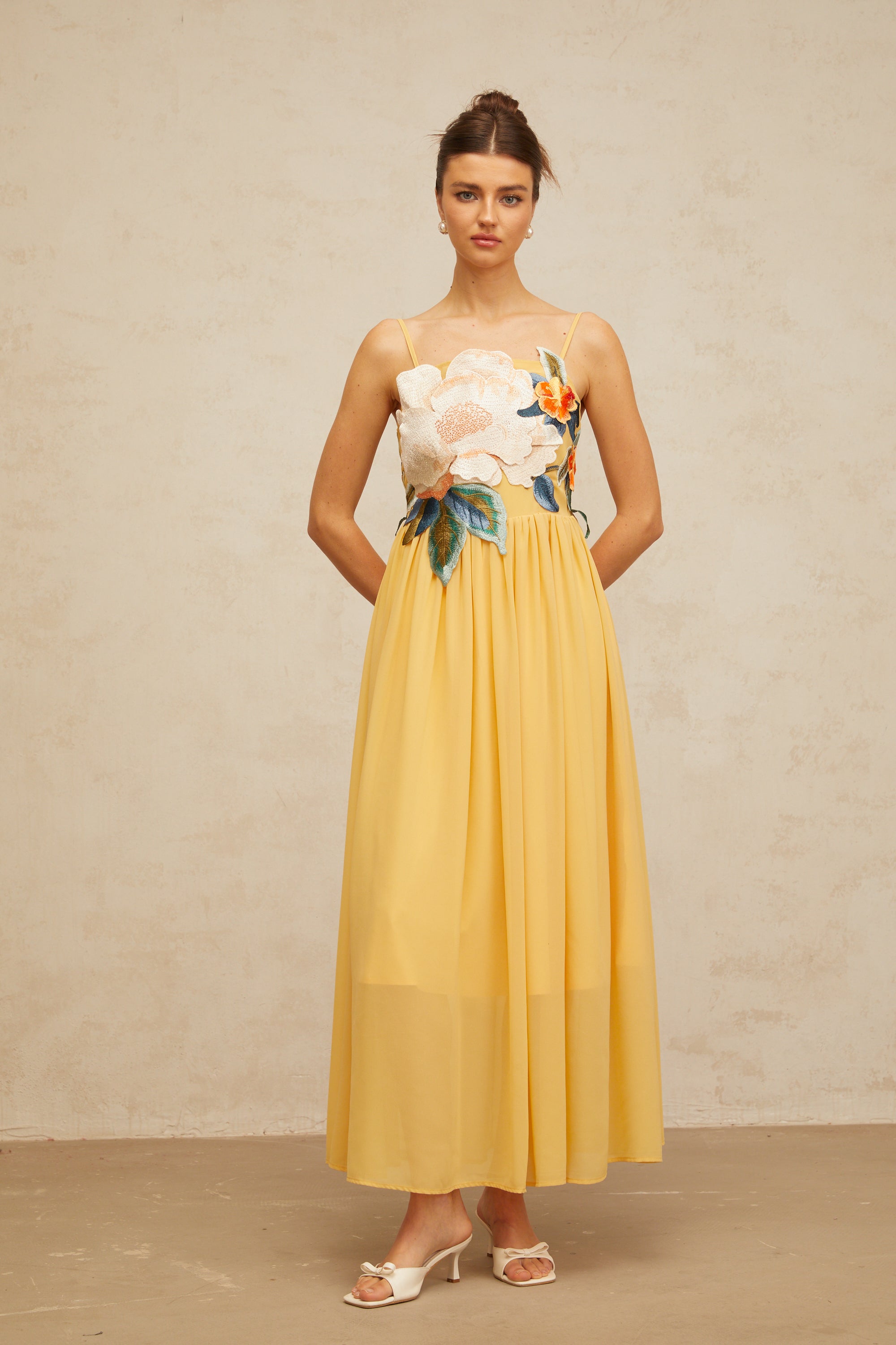Josette floral-embroidered shirred maxi dress in Yellow (Final Sale-US Only)