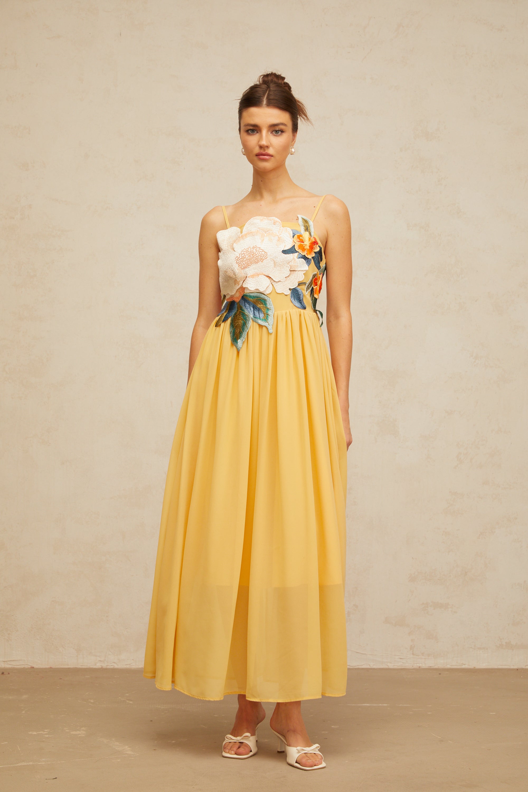 Josette floral-embroidered shirred maxi dress in Yellow (Final Sale-US Only)