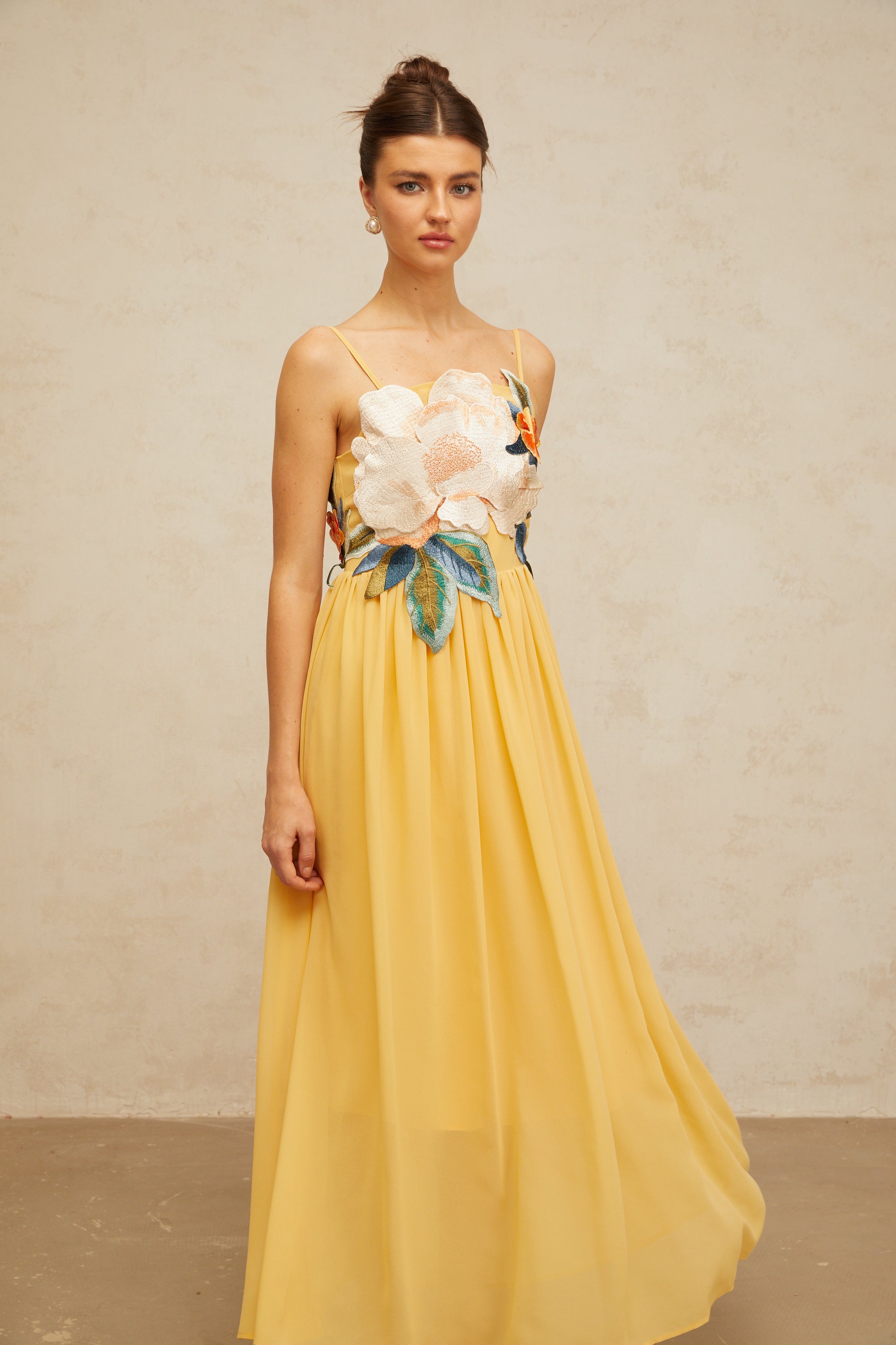 Josette floral-embroidered shirred maxi dress in Yellow (Final Sale-US Only)