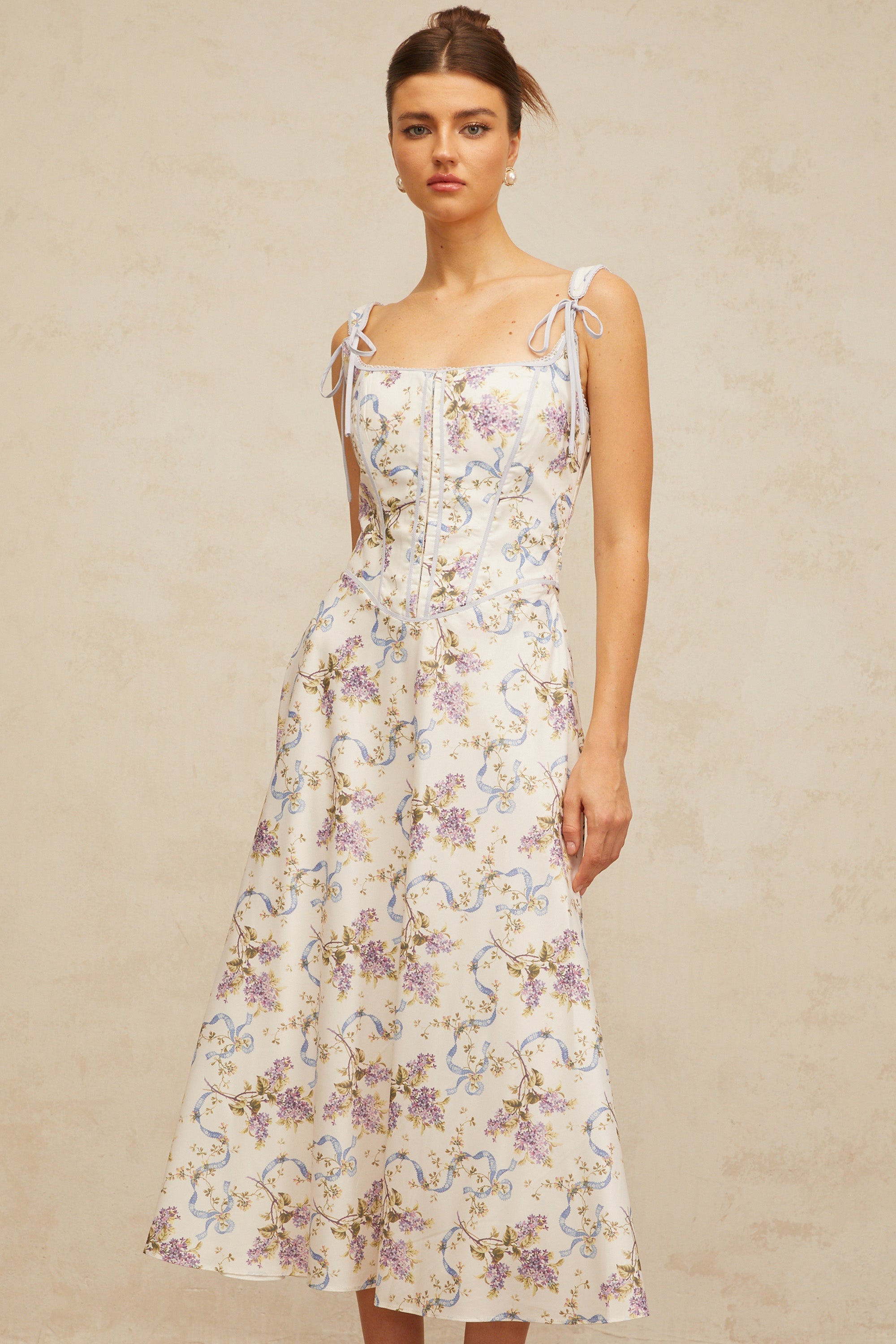 Bruyère white floral-print flared midi dress
