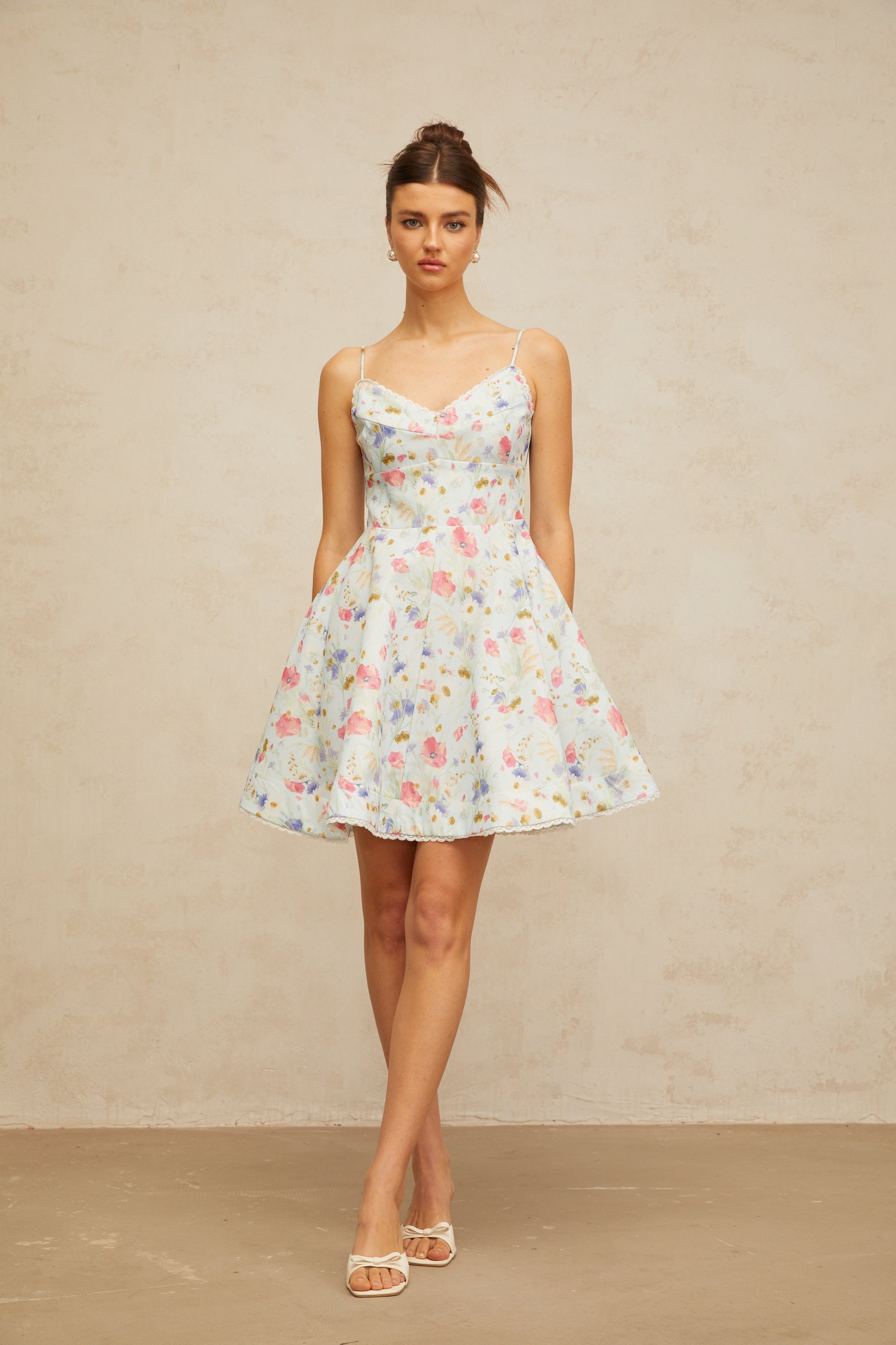 Avril floral-print flounced mini dress in Blue