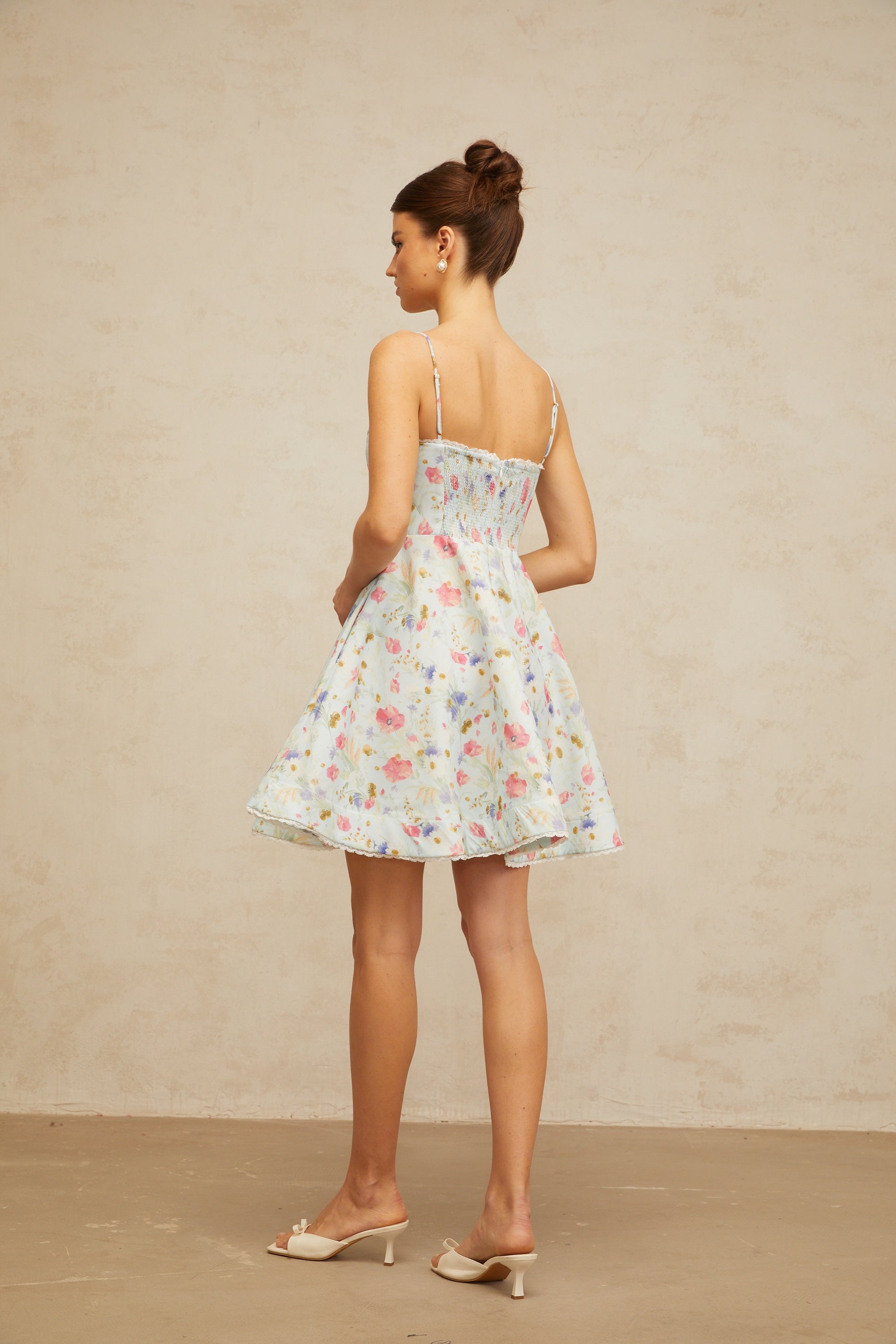 Avril floral-print flounced mini dress in Blue