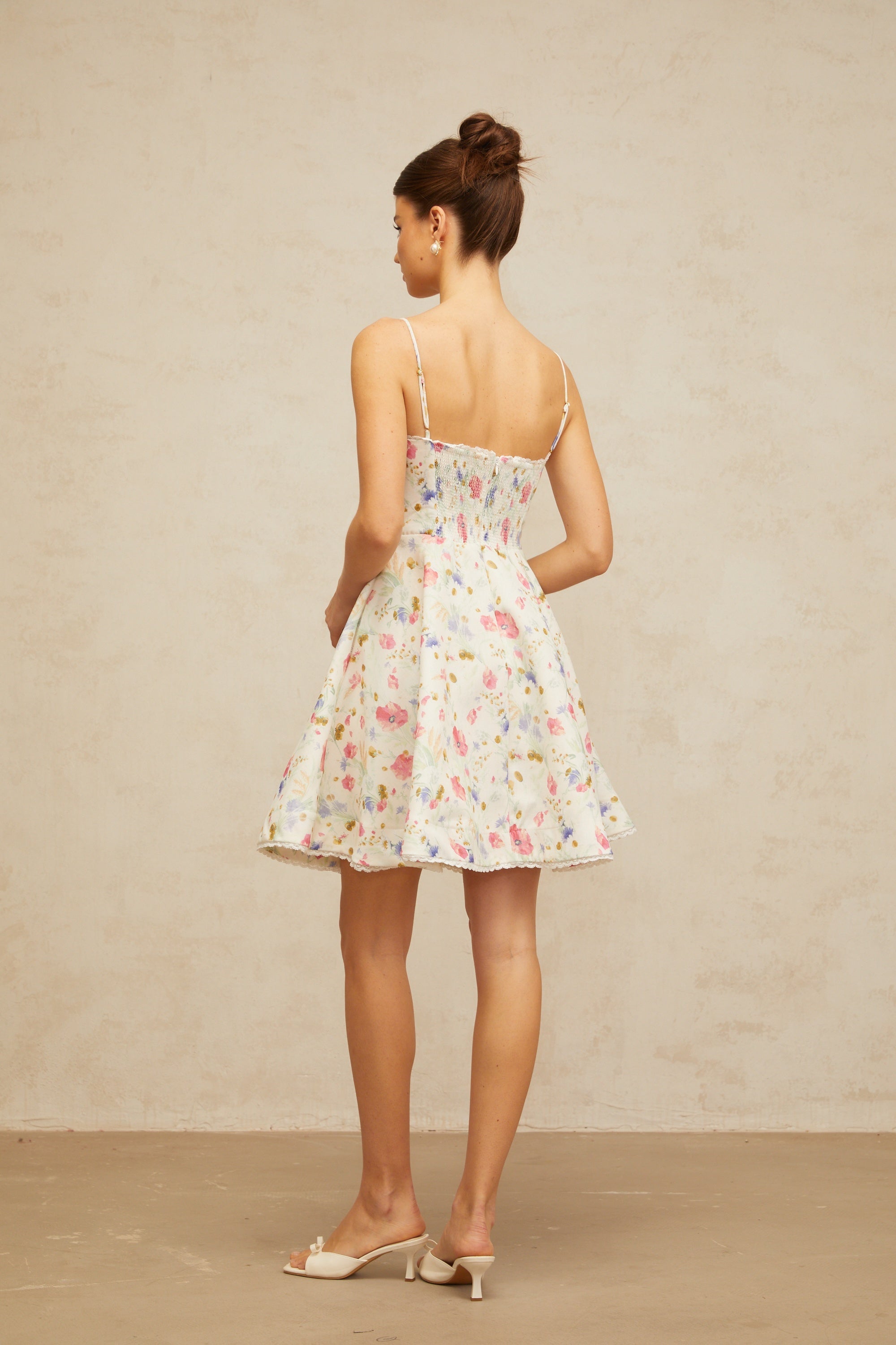 Avril floral-print flounced mini dress in White (Final Sale)