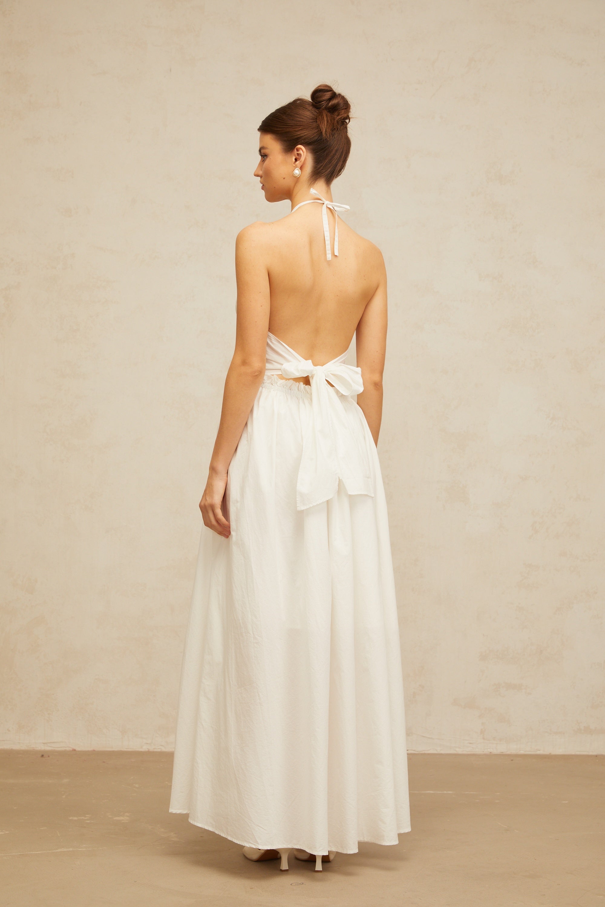 Bérénice white cut-out floral-embroidered shirred maxi dress