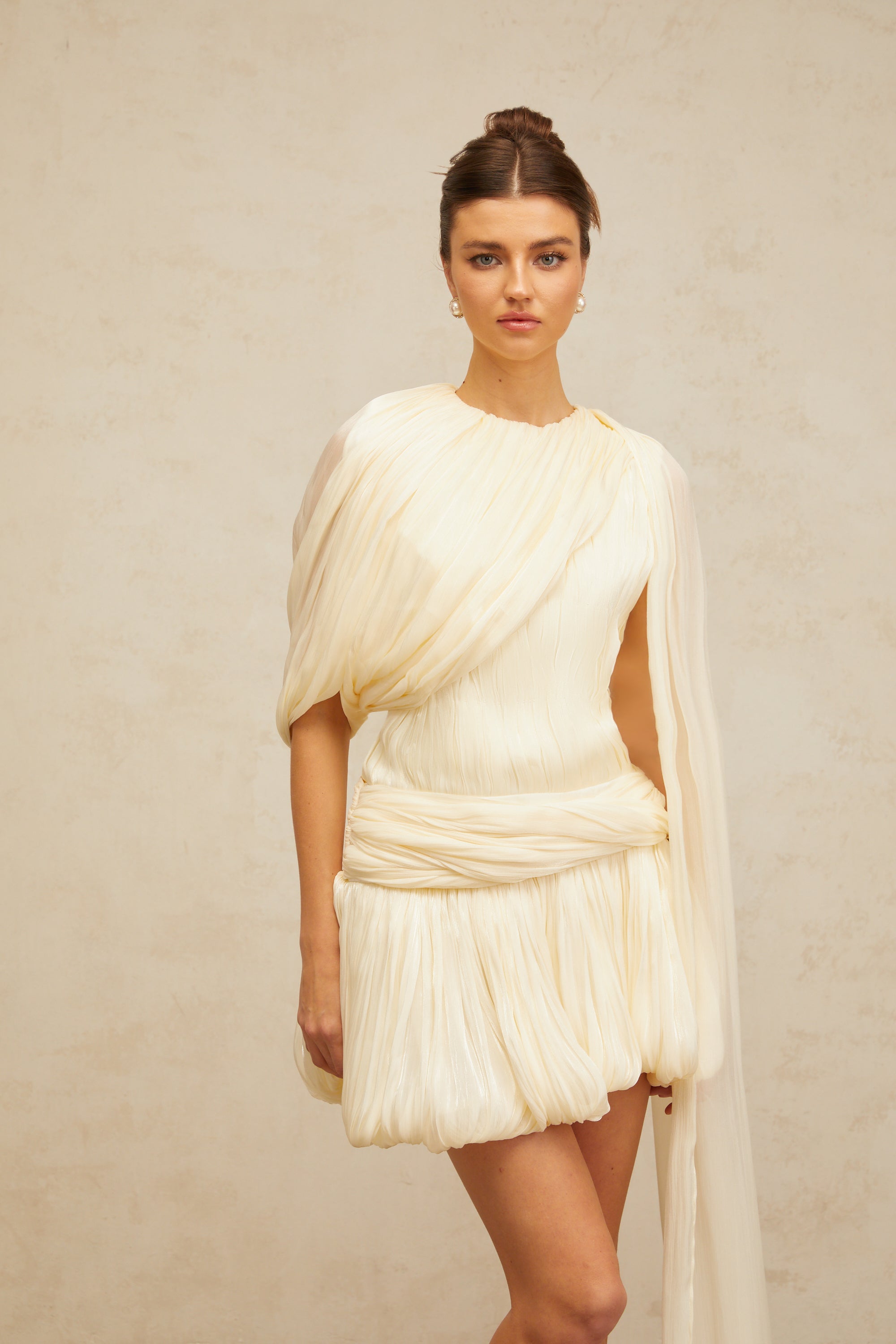 Cyrielle Pleated Mini Dress with Ribbon Design Accent (Final Sale-US Only)