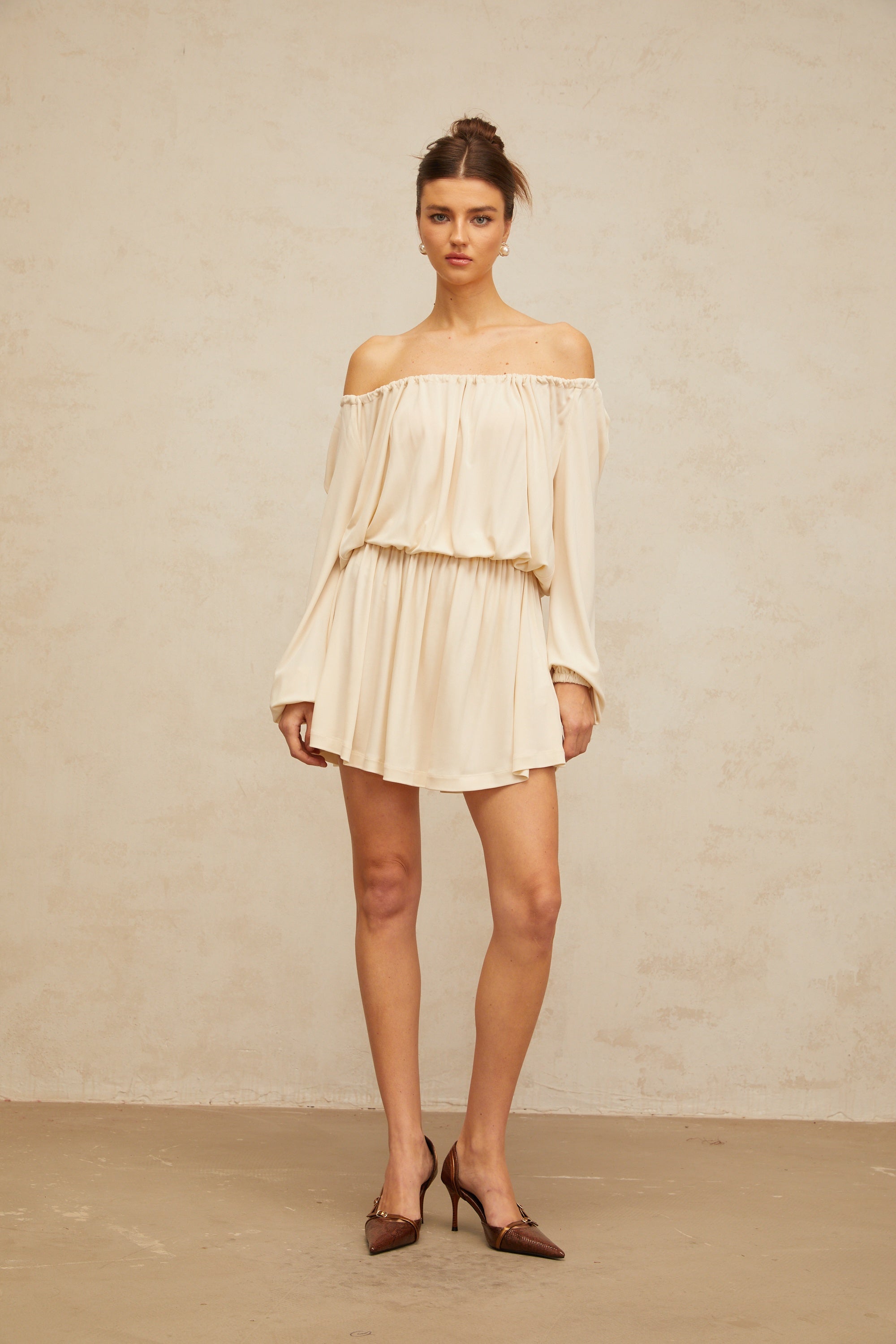 Emma neutrals structured-design mini dress