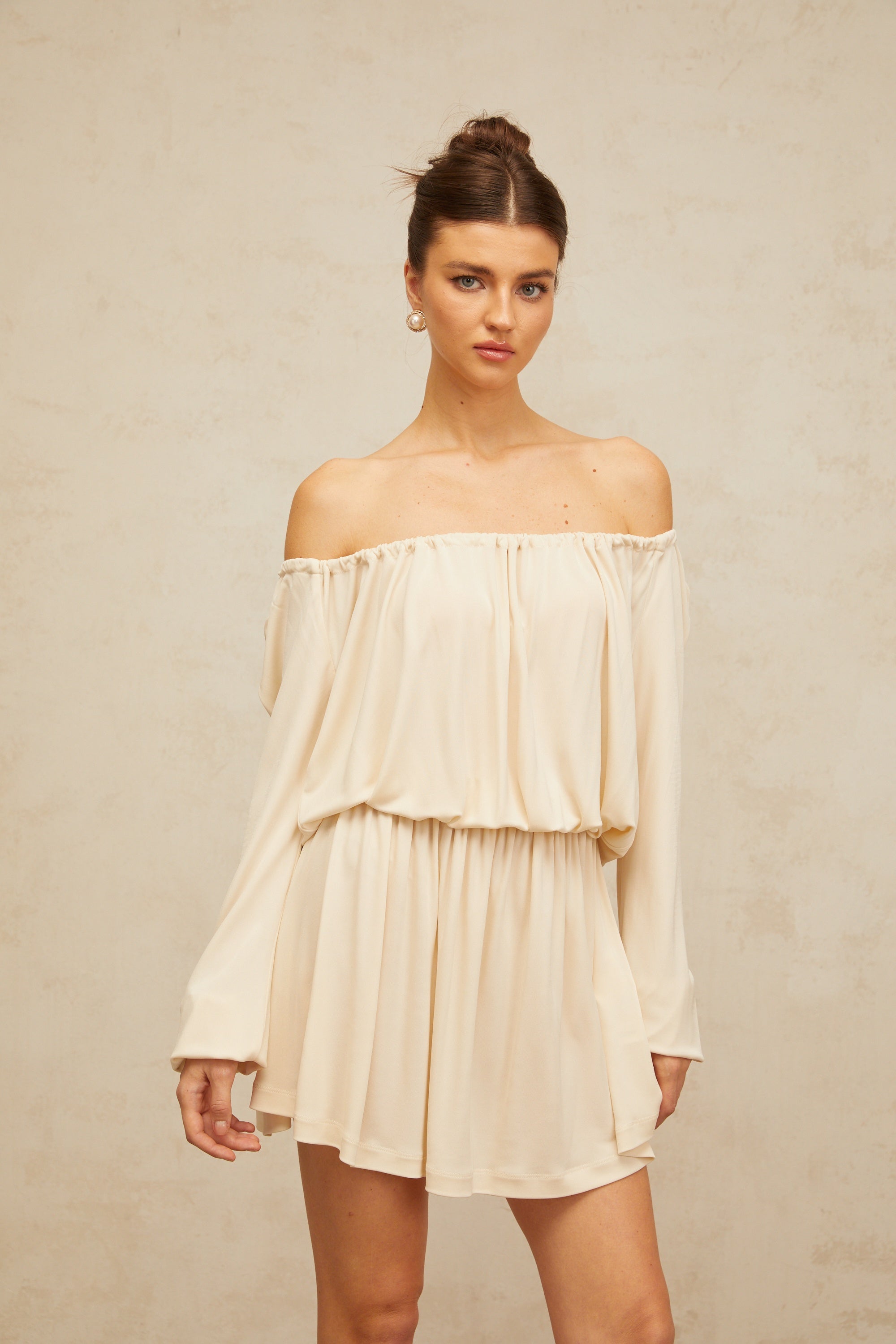 Emma neutrals structured-design mini dress