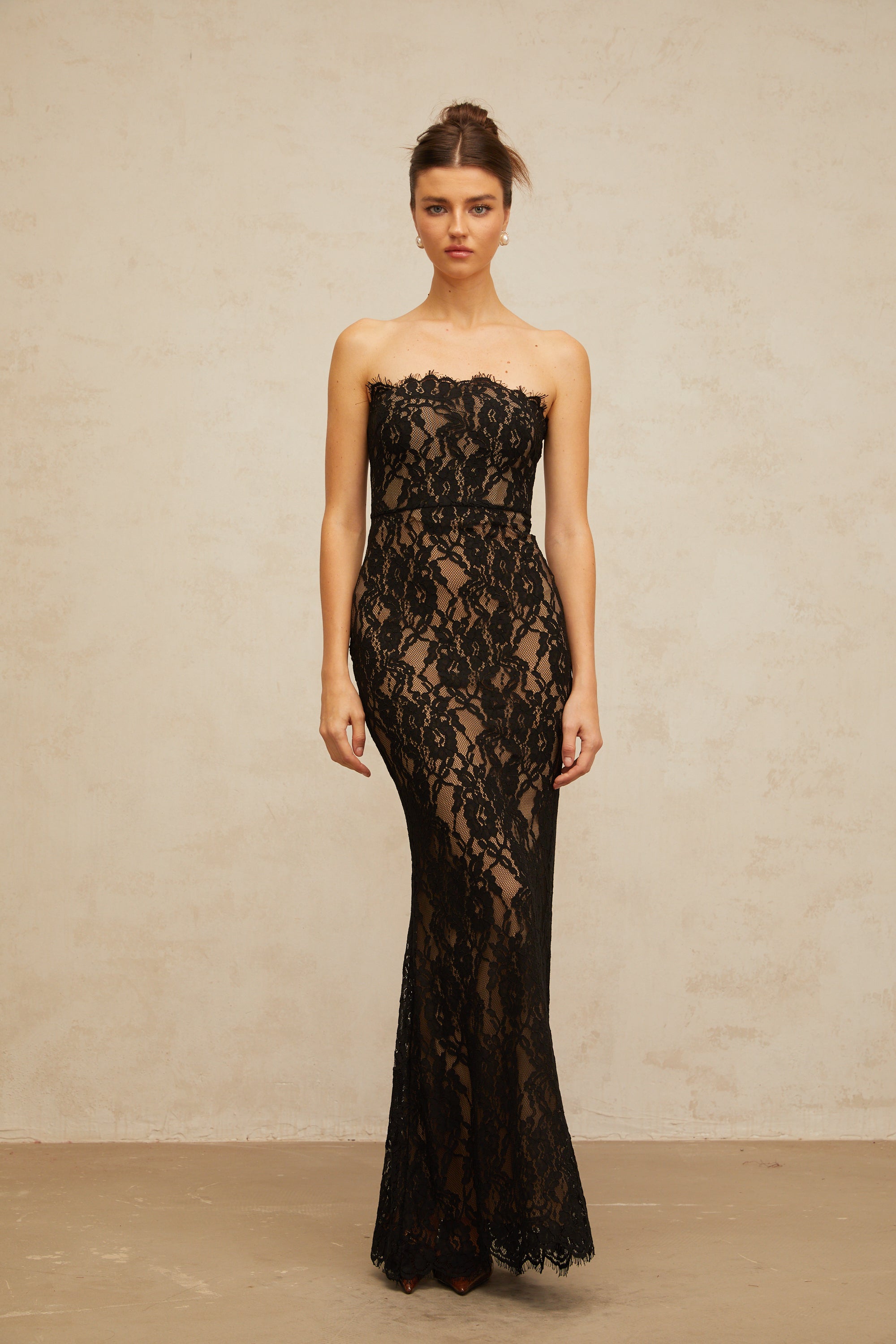 Ivonne black floral-lace mermaid maxi dress