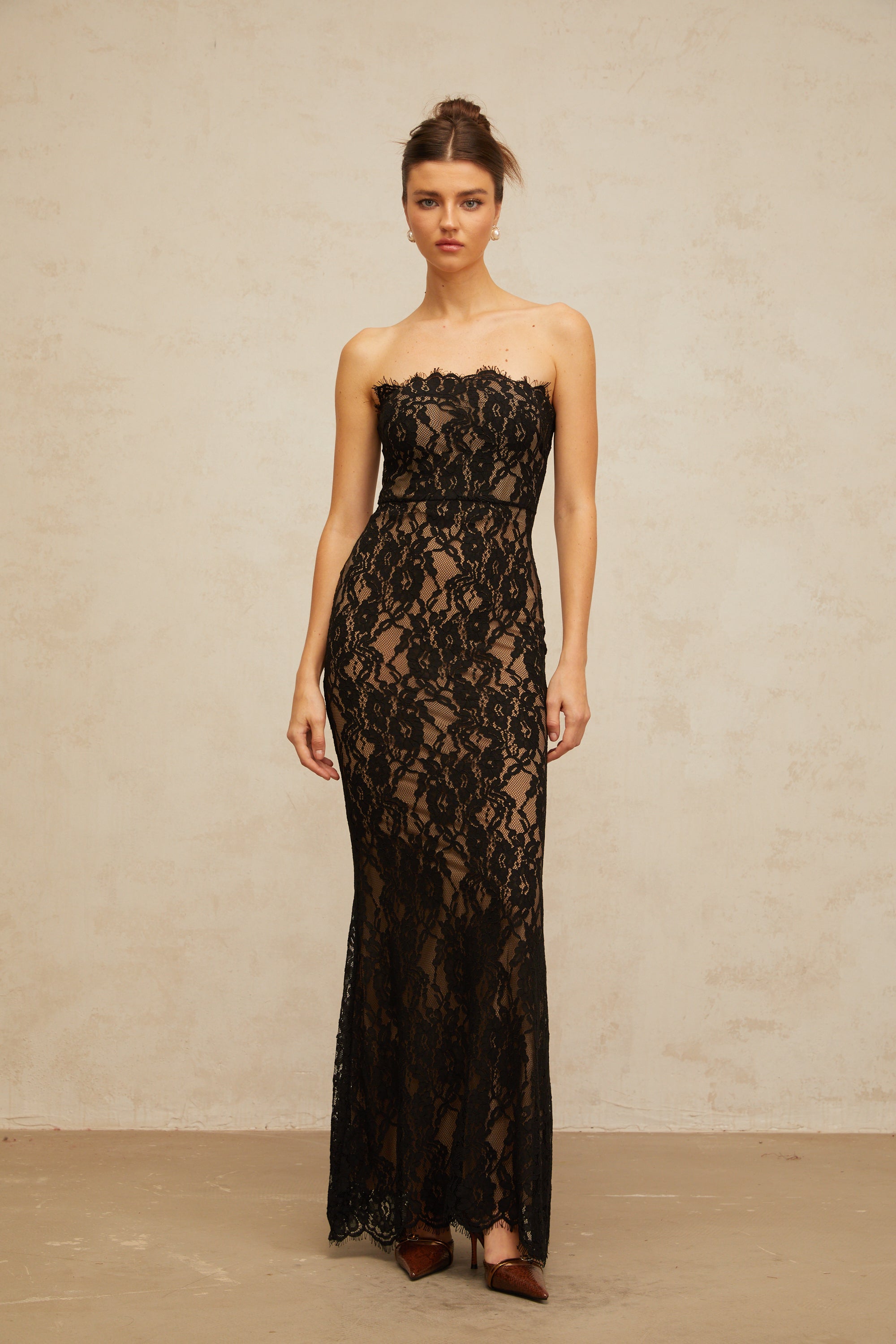Ivonne black floral-lace mermaid maxi dress