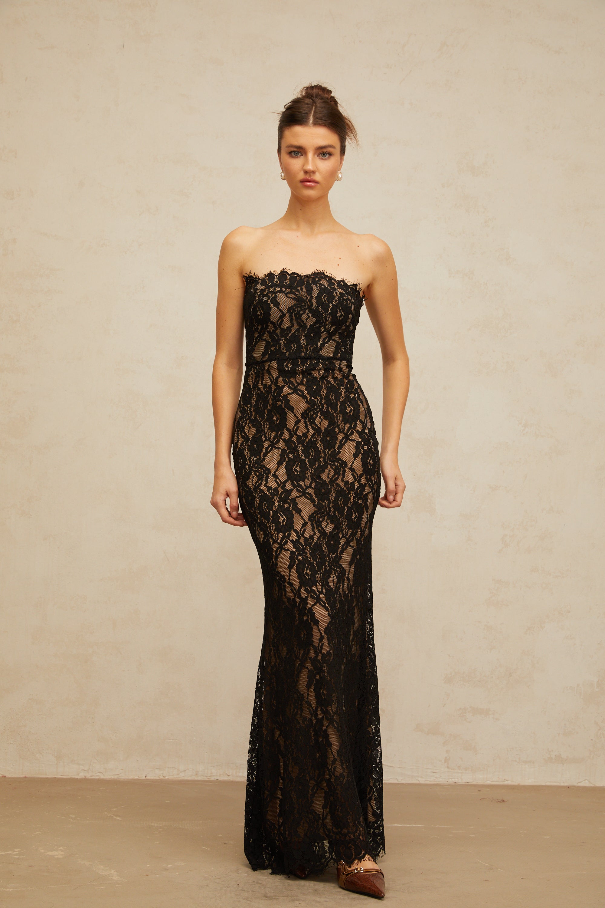 Ivonne black floral-lace mermaid maxi dress