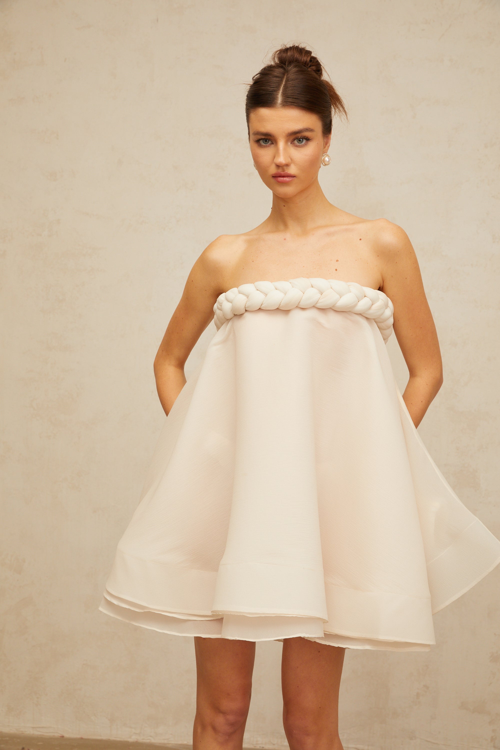 Violette white braid-detail puff mini dress (Final Sale-US Only)
