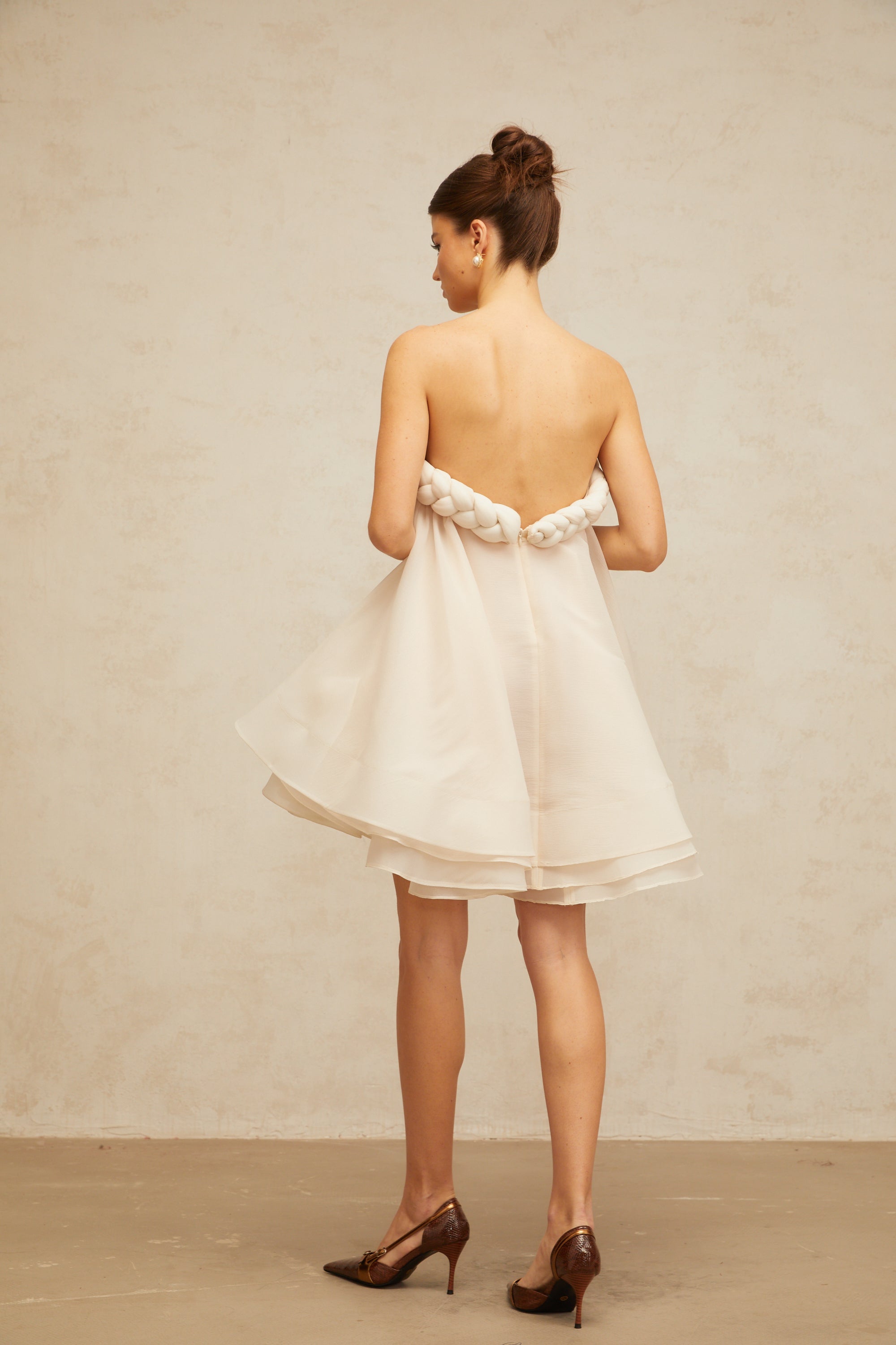 Violette white braid-detail puff mini dress (Final Sale-US Only)