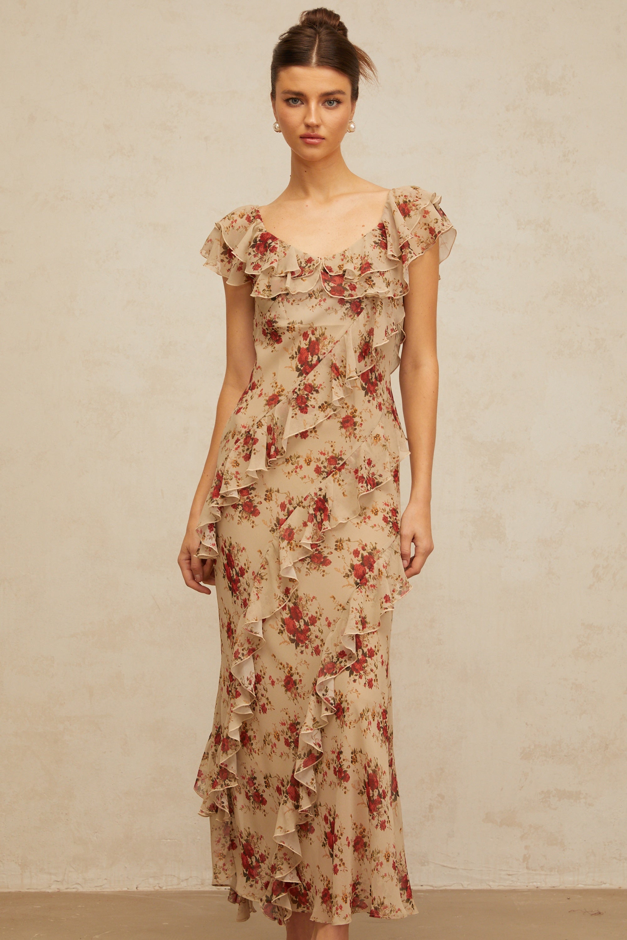 Déotille ruffled floral-print flared maxi dress