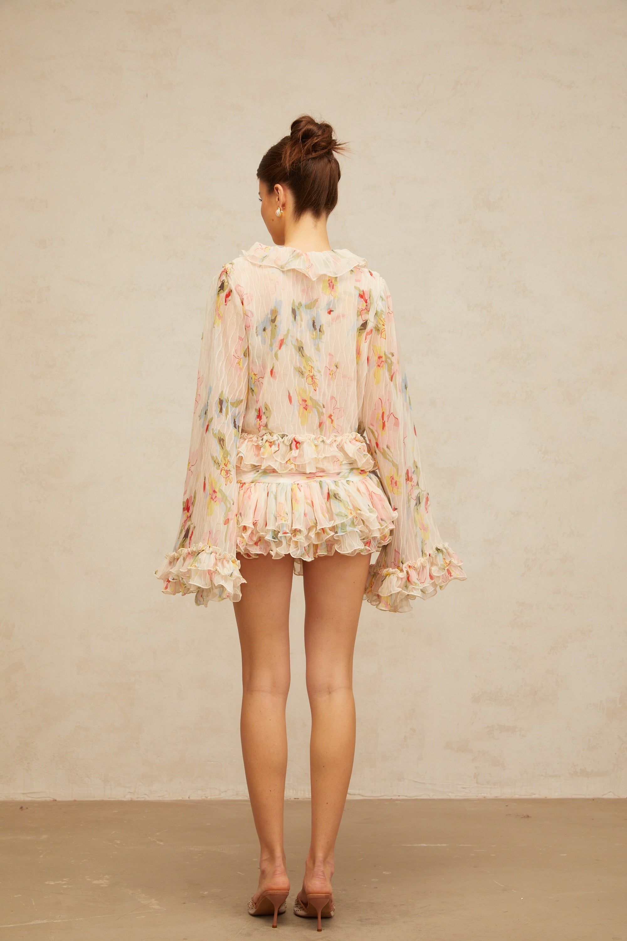 Donatienne floral-print ruffled blouse & skirt matching set