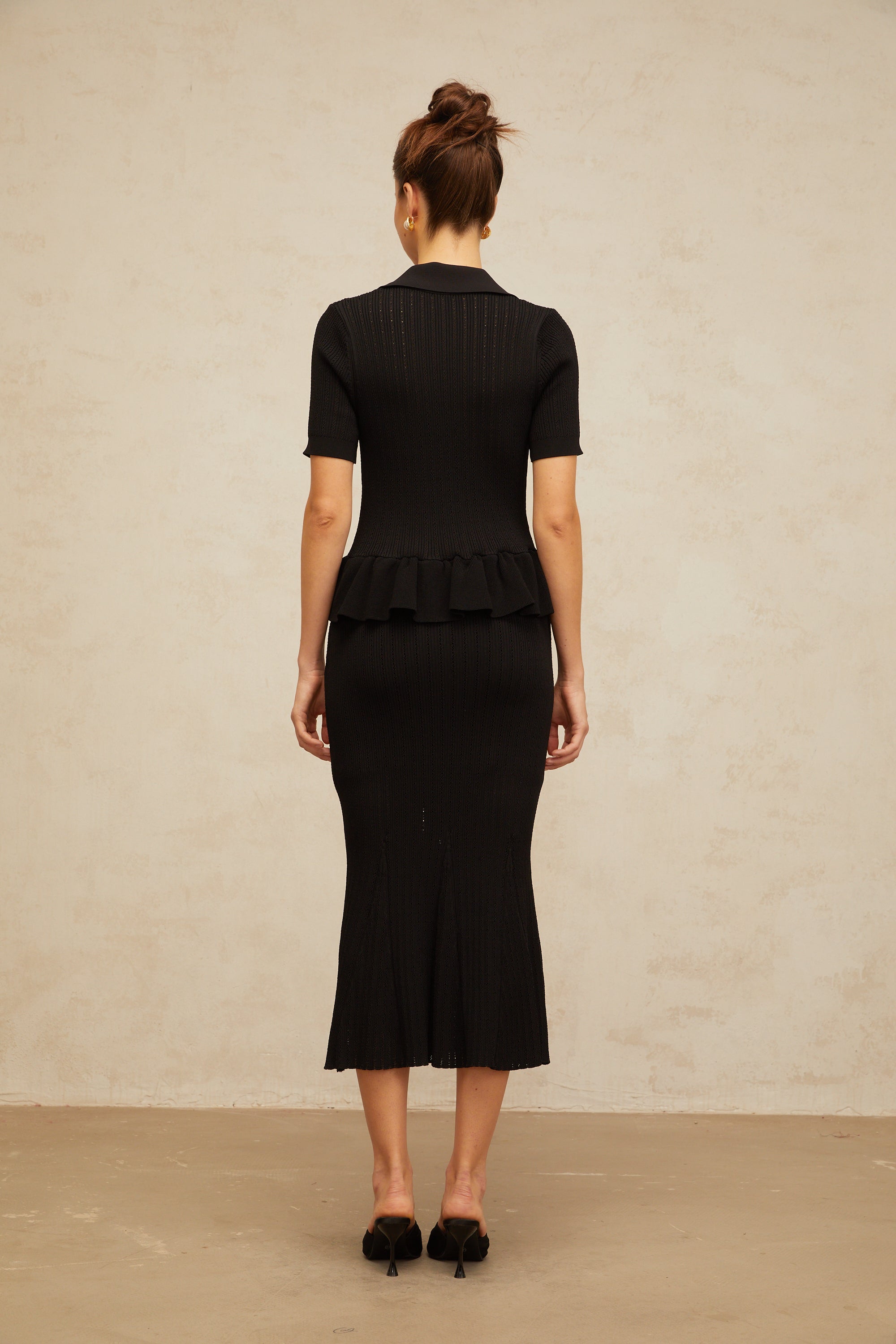 Félicie black embellished pointelle-knit midi dress