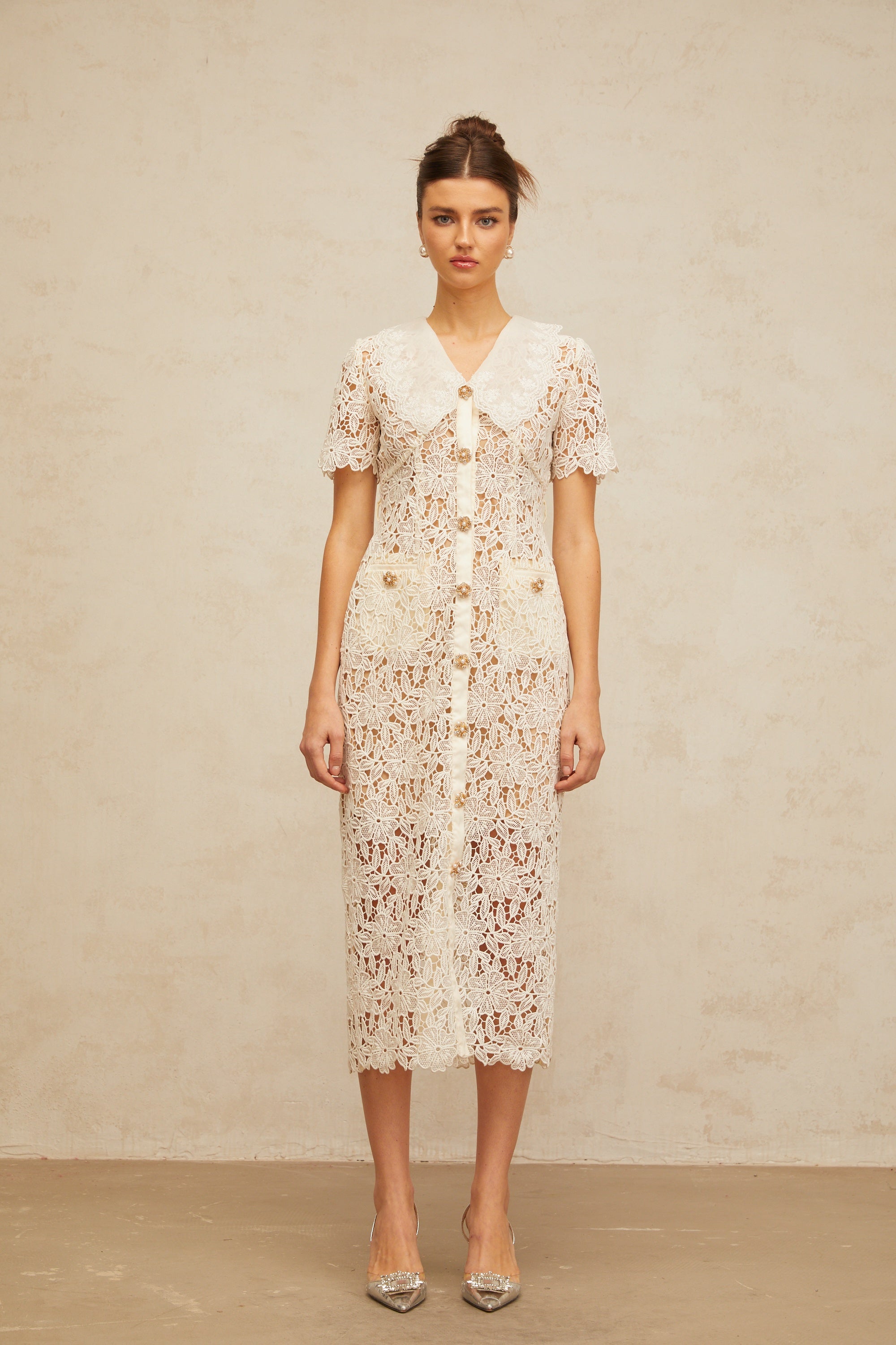 Sophie off-white corded-lace midi dress