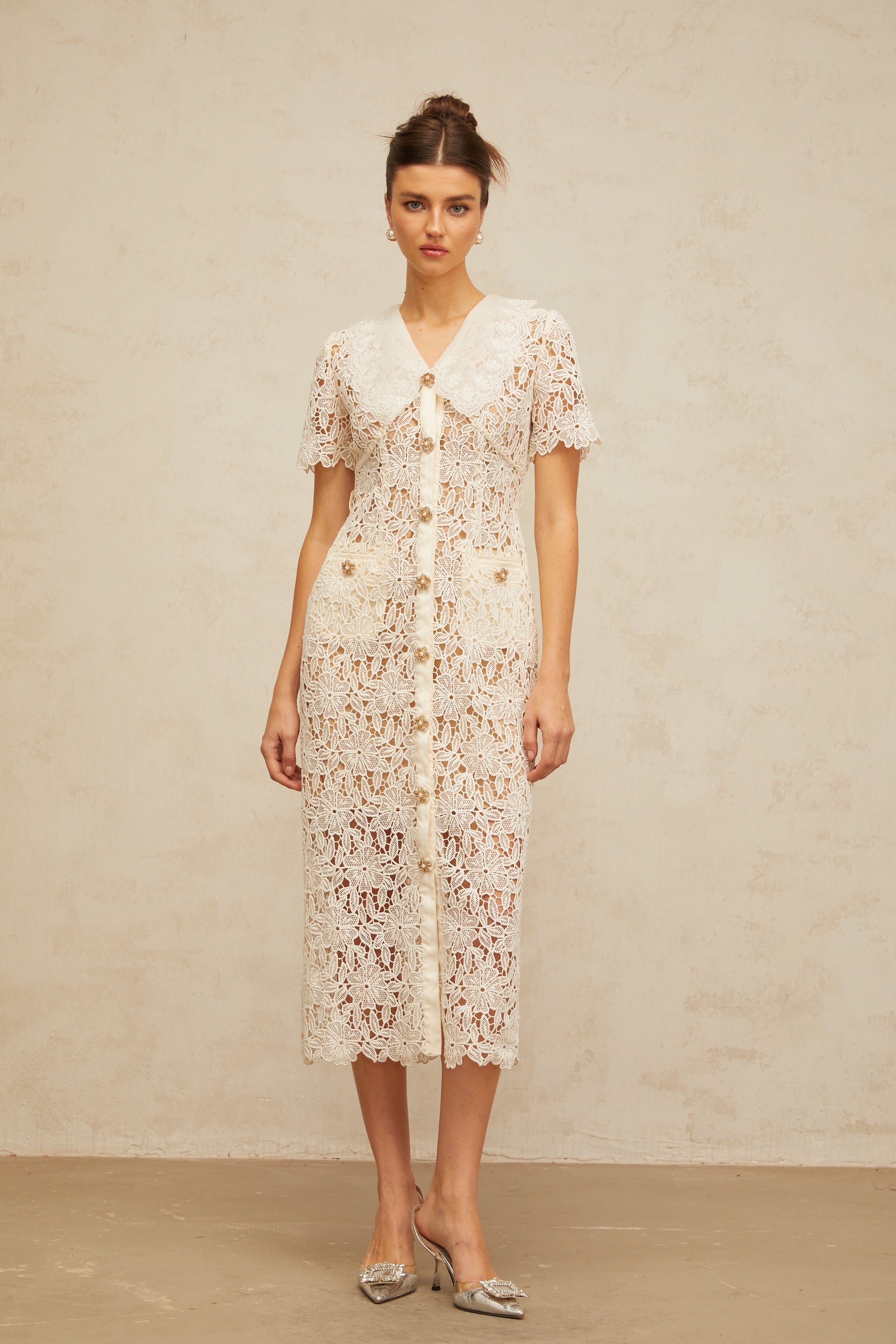 Sophie off-white corded-lace midi dress