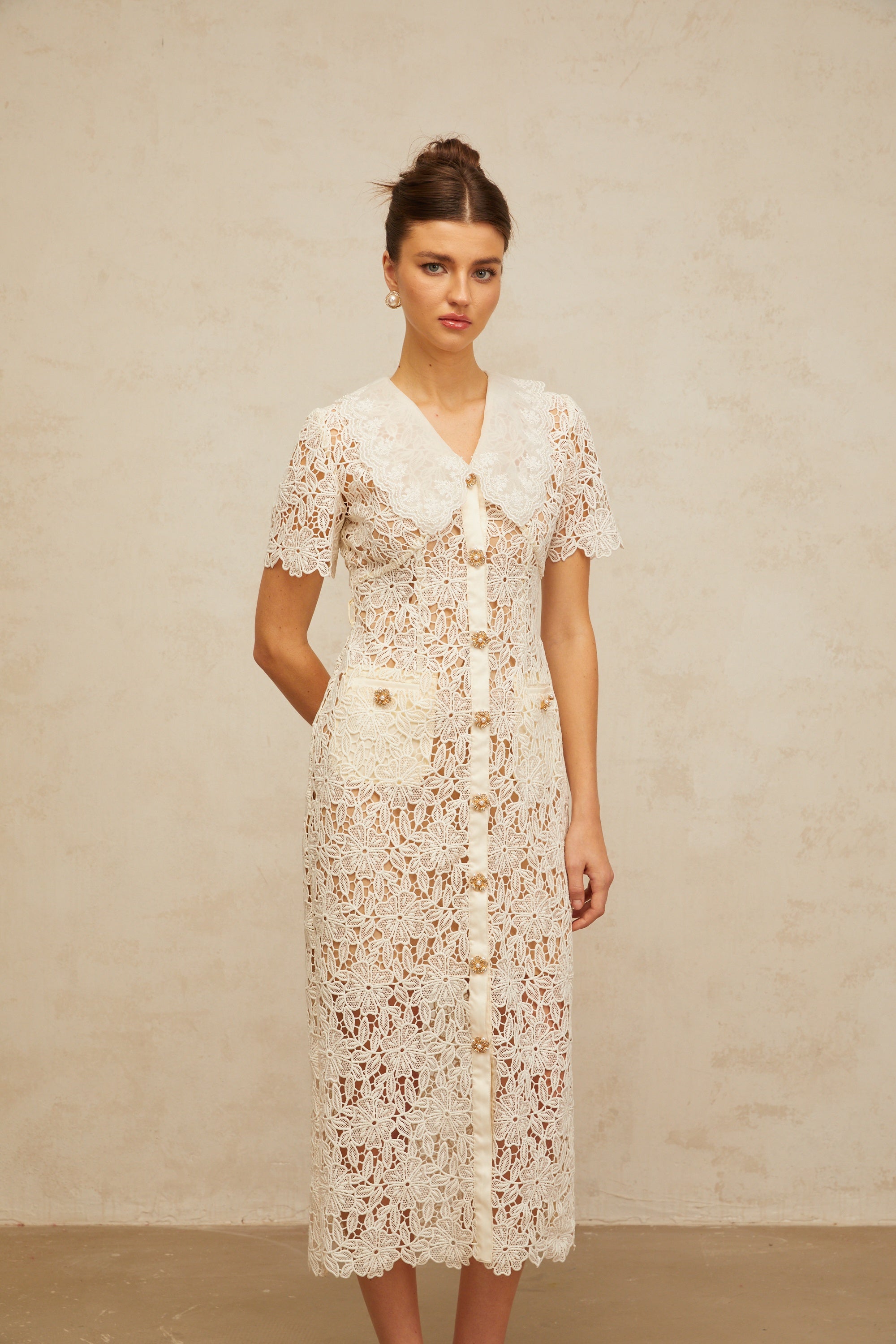 Sophie off-white corded-lace midi dress
