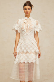 Yasmine white floral-embroidered midi dress