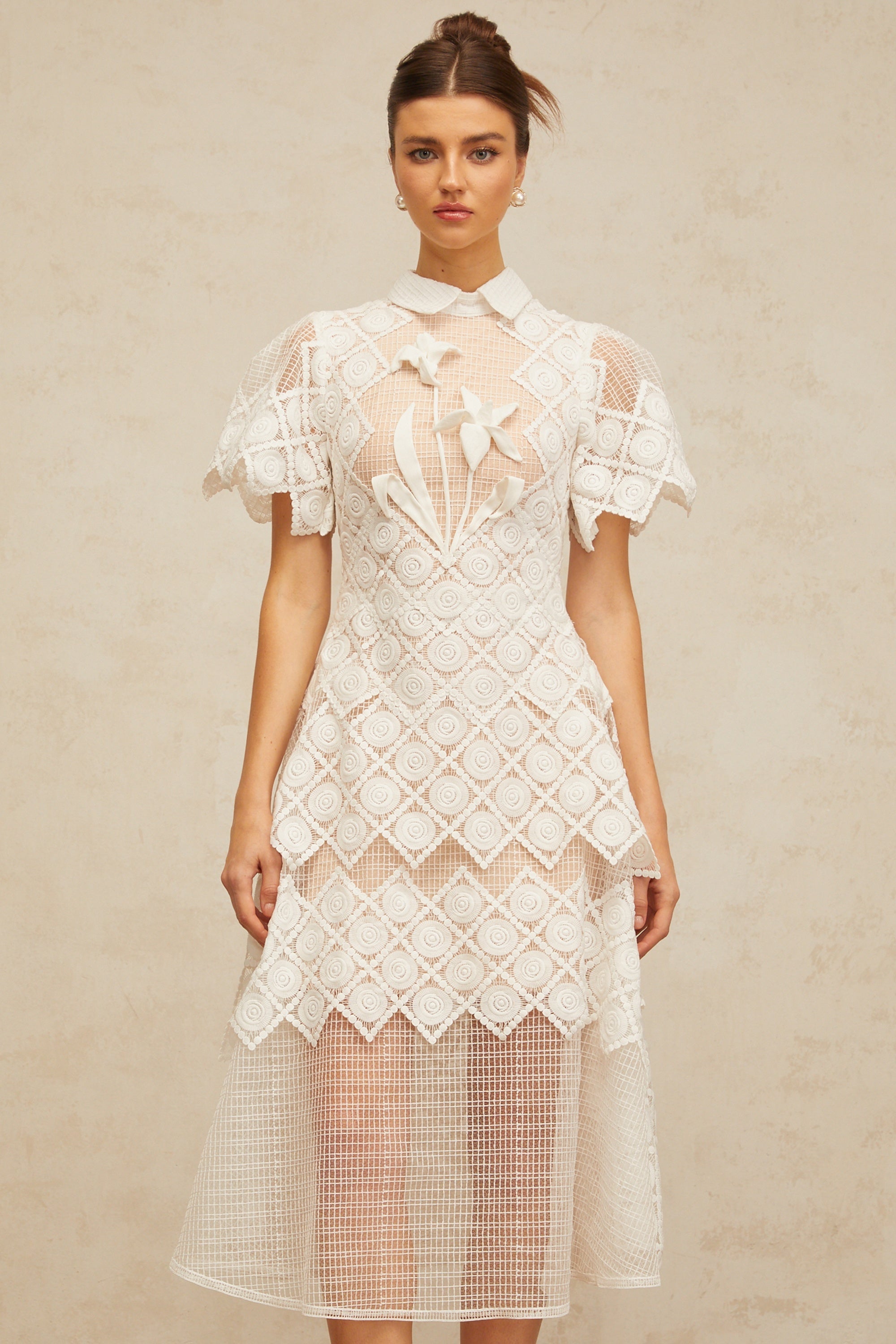 Yasmine white floral-embroidered midi dress (Final Sale-US Only)