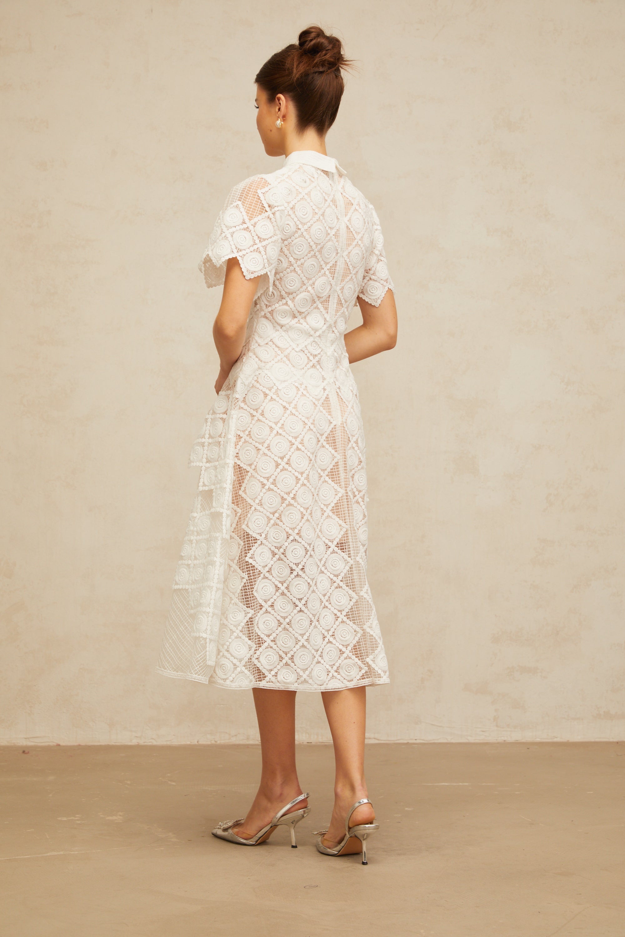 Yasmine white floral-embroidered midi dress (Final Sale-US Only)