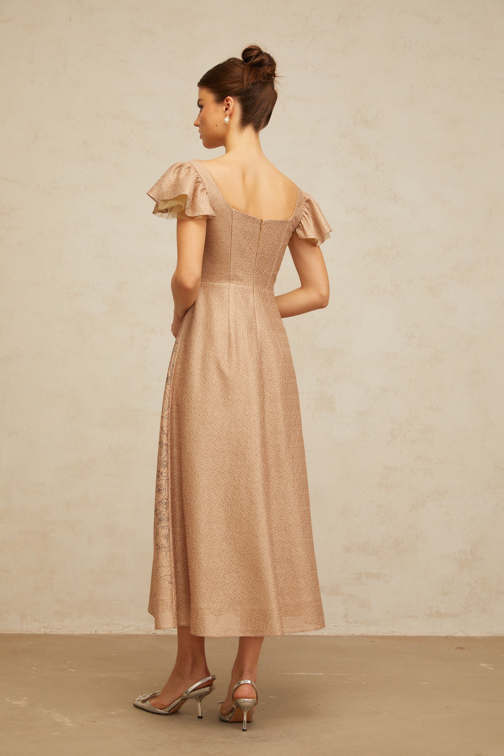 Giada khaki graphic-print flared midi dress