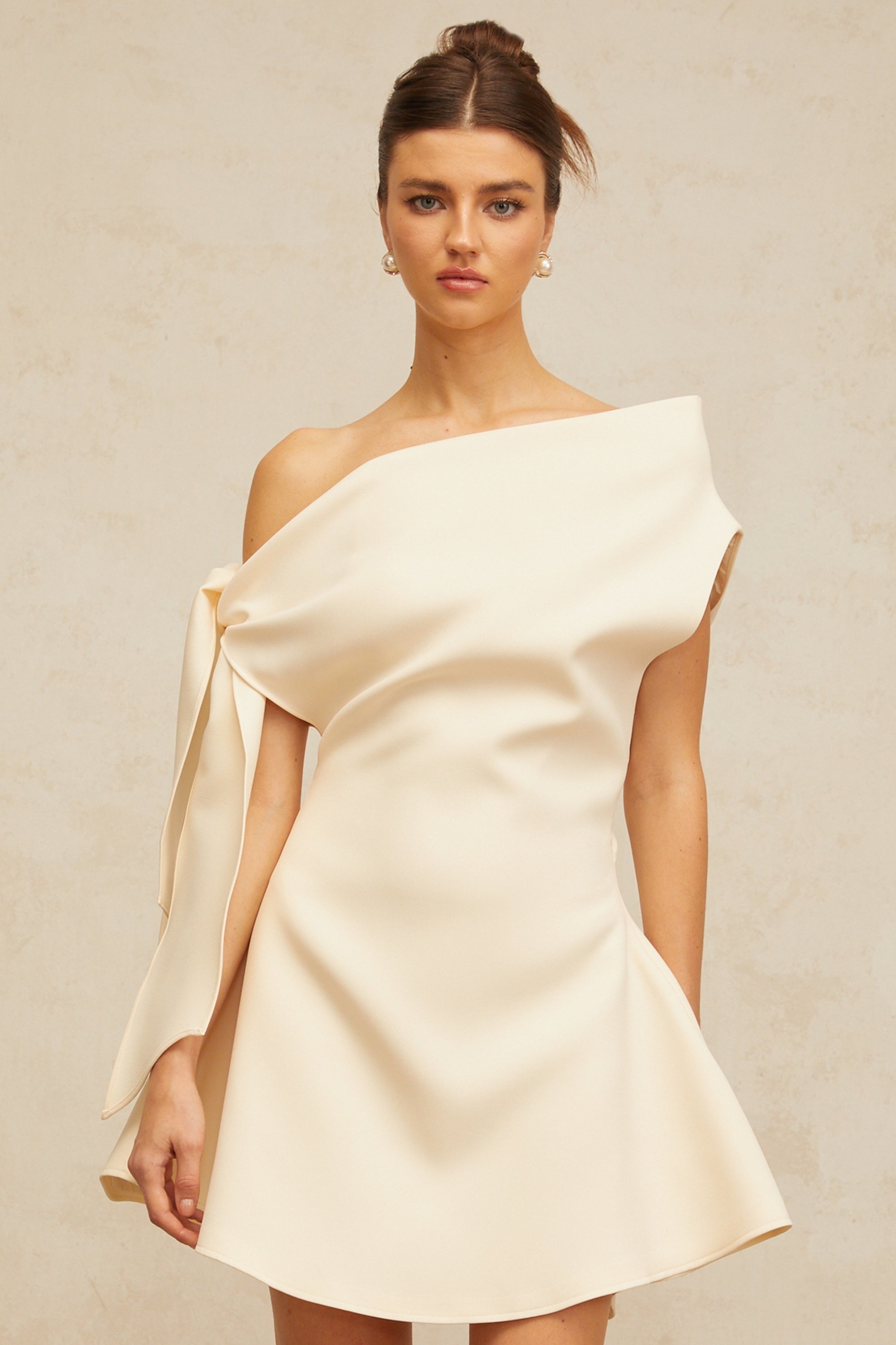 Colette cream-white self-tie-ribbon flared mini dress (Final Sale-US Only)