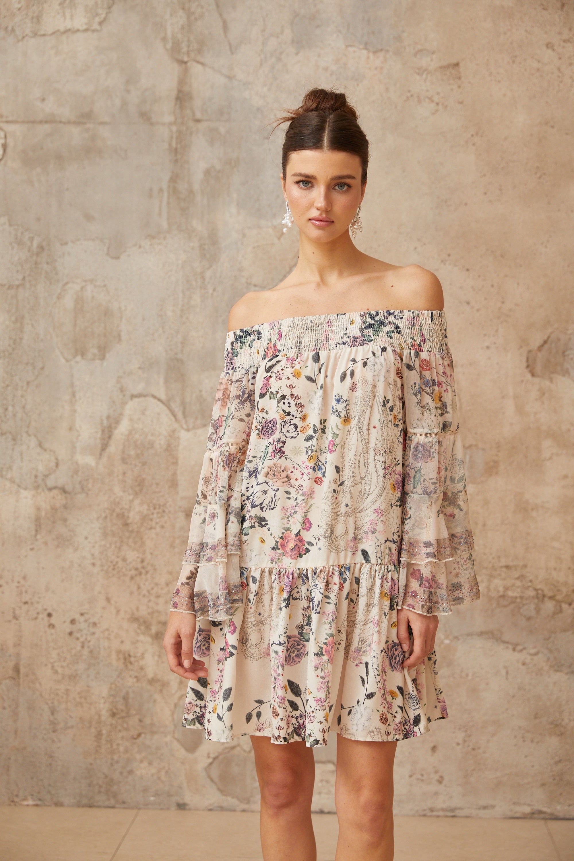 Yasmine smocked floral-print mini dress