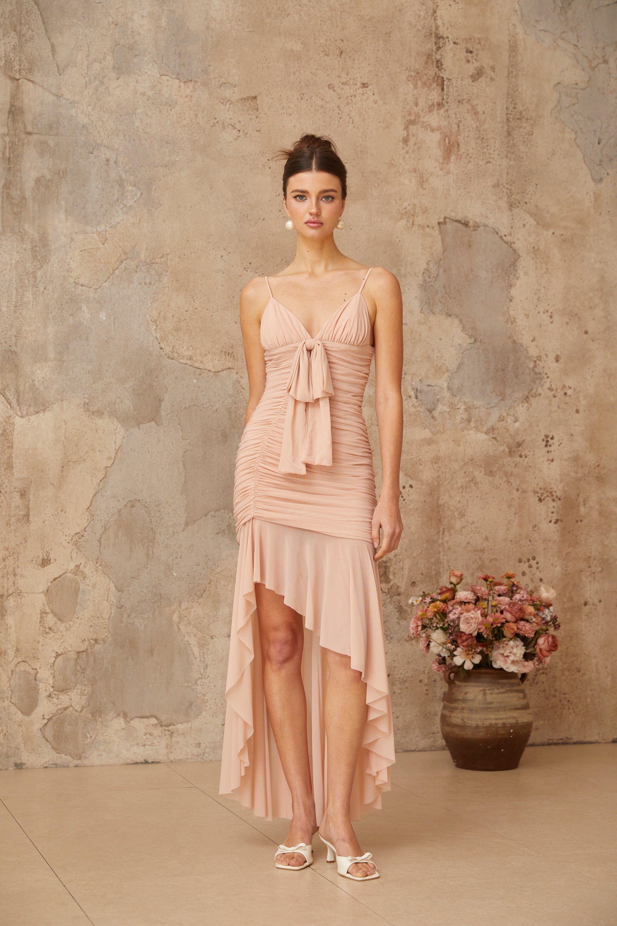 Giada pink asymmetrical ruched dress