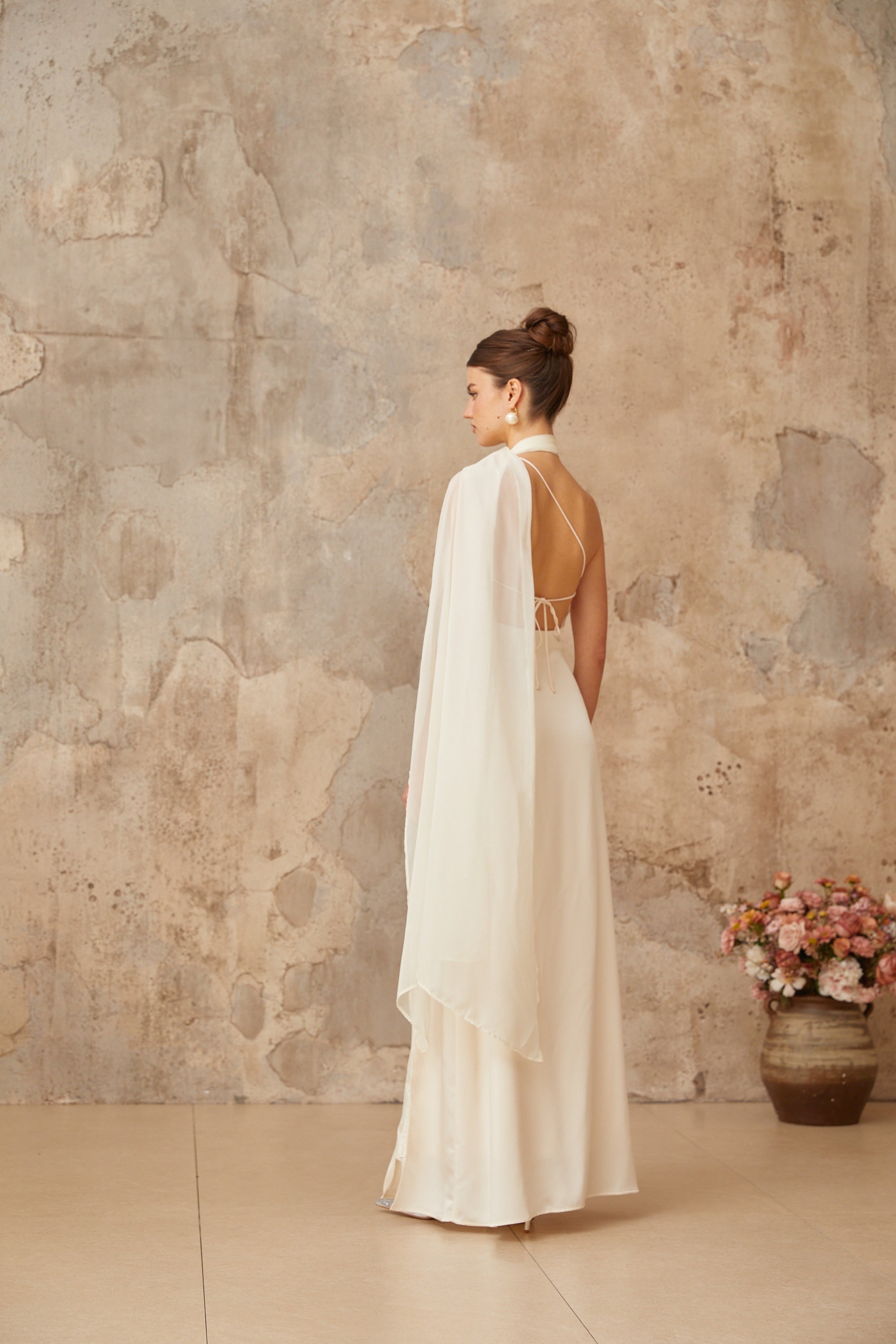 Thérèse white scarf-design satin maxi dress