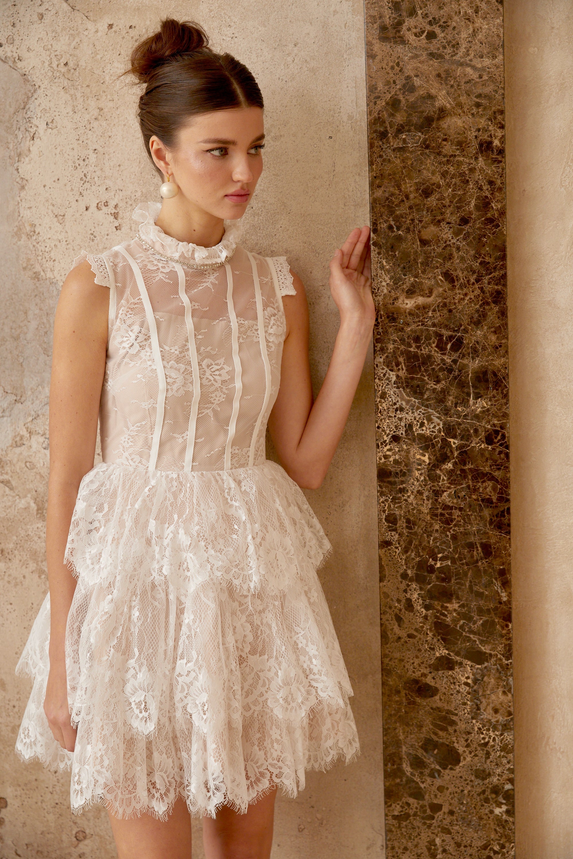 Thérèse white embellished floral-lace tiered mini dress (Final Sale-US Only)