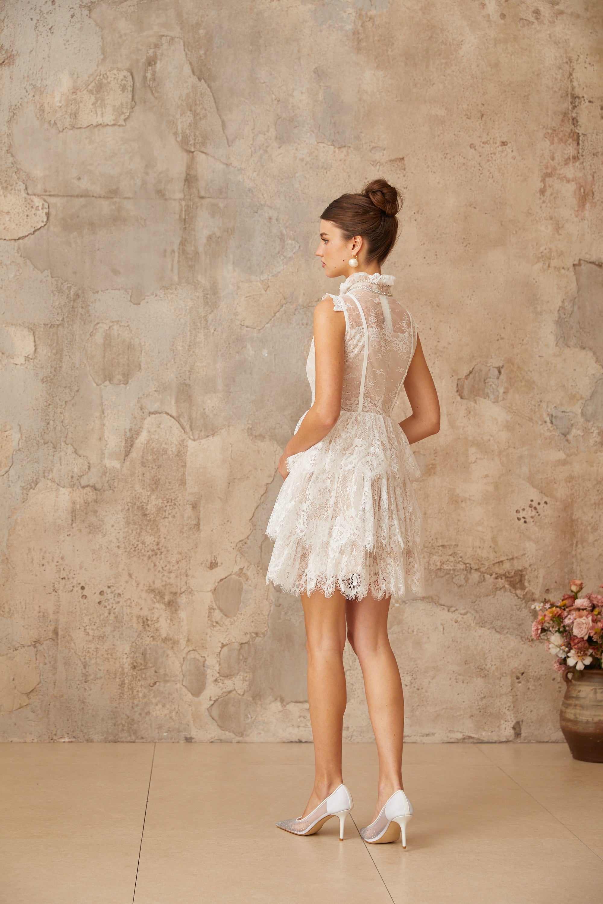 Thérèse white embellished floral-lace tiered mini dress (Final Sale-US Only)