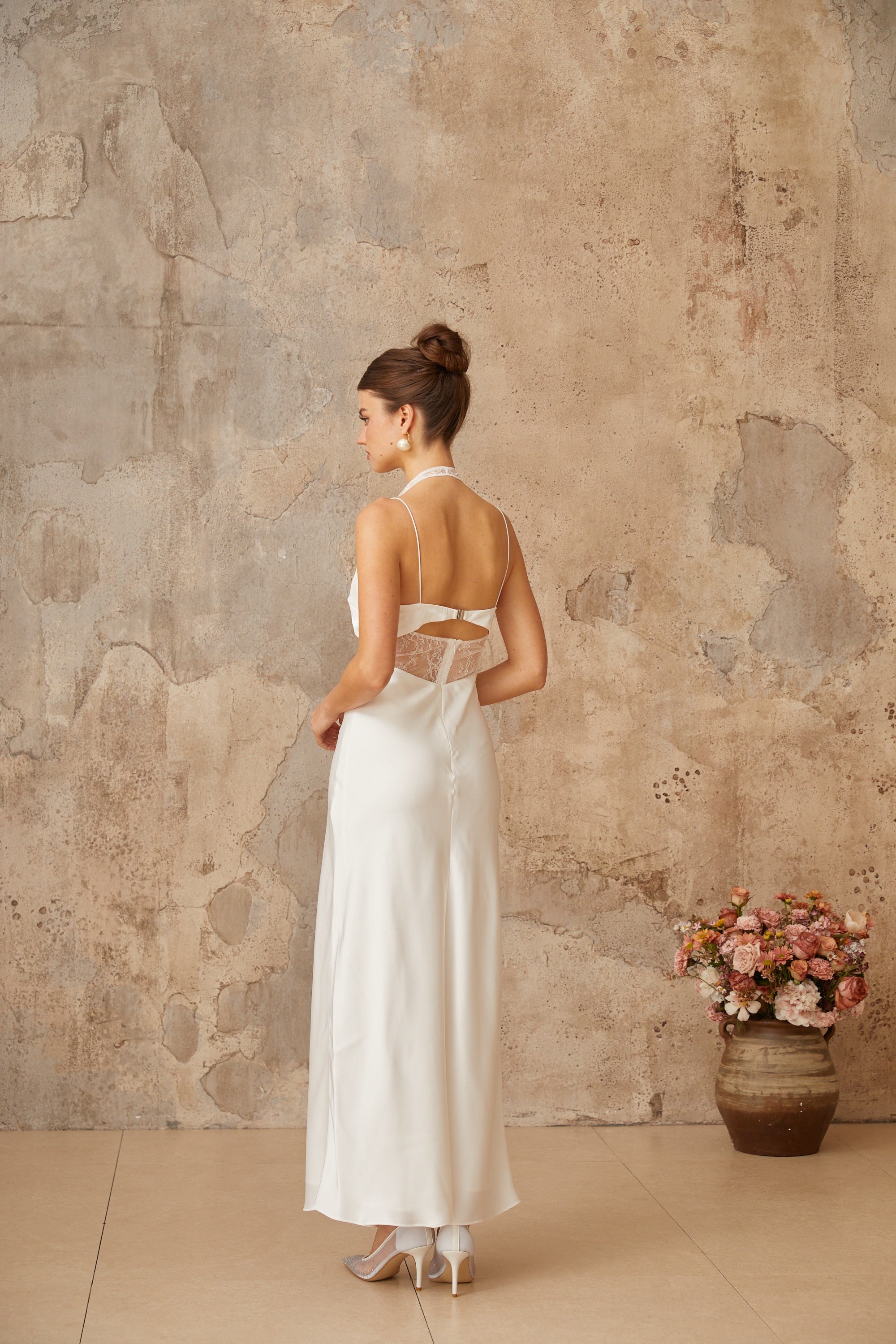 Blanche white lace-panel satin maxi dress (Final Sale-US Only)