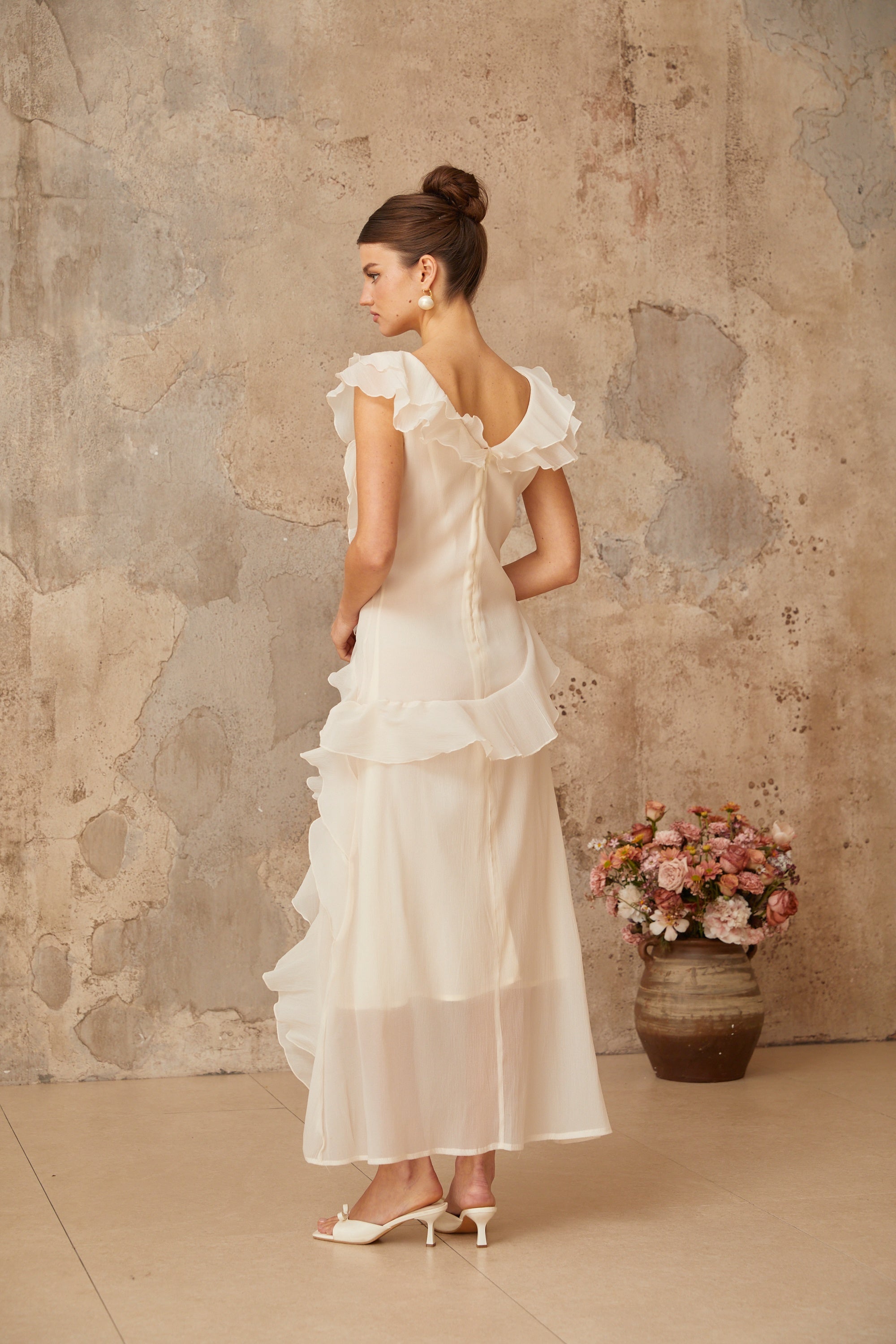 Hélène faux-flower layered ruffled maxi dress