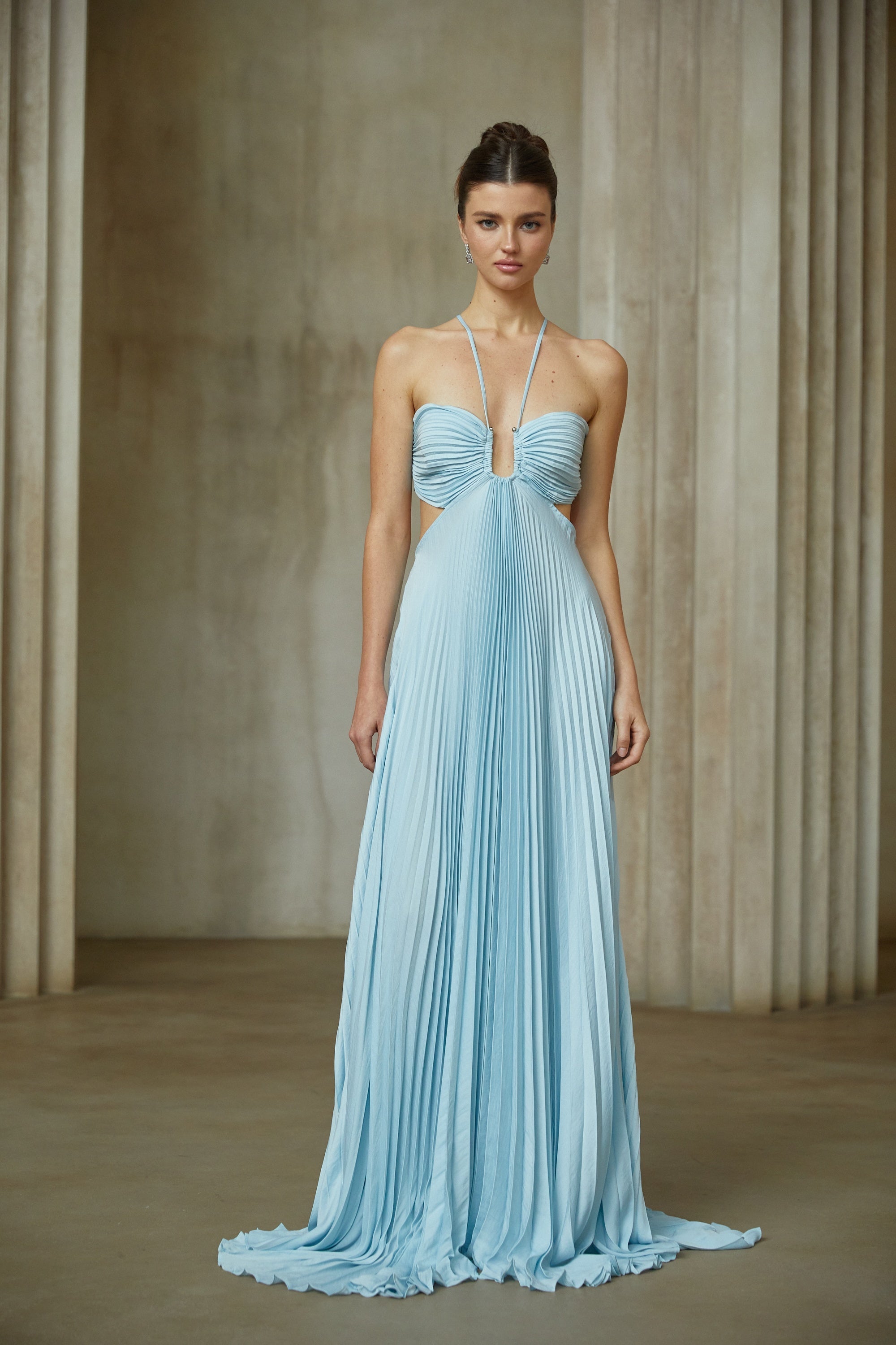 Andréa Blue Pleated Maxi Dress with Cutout Detail (Final Sale-US Only)