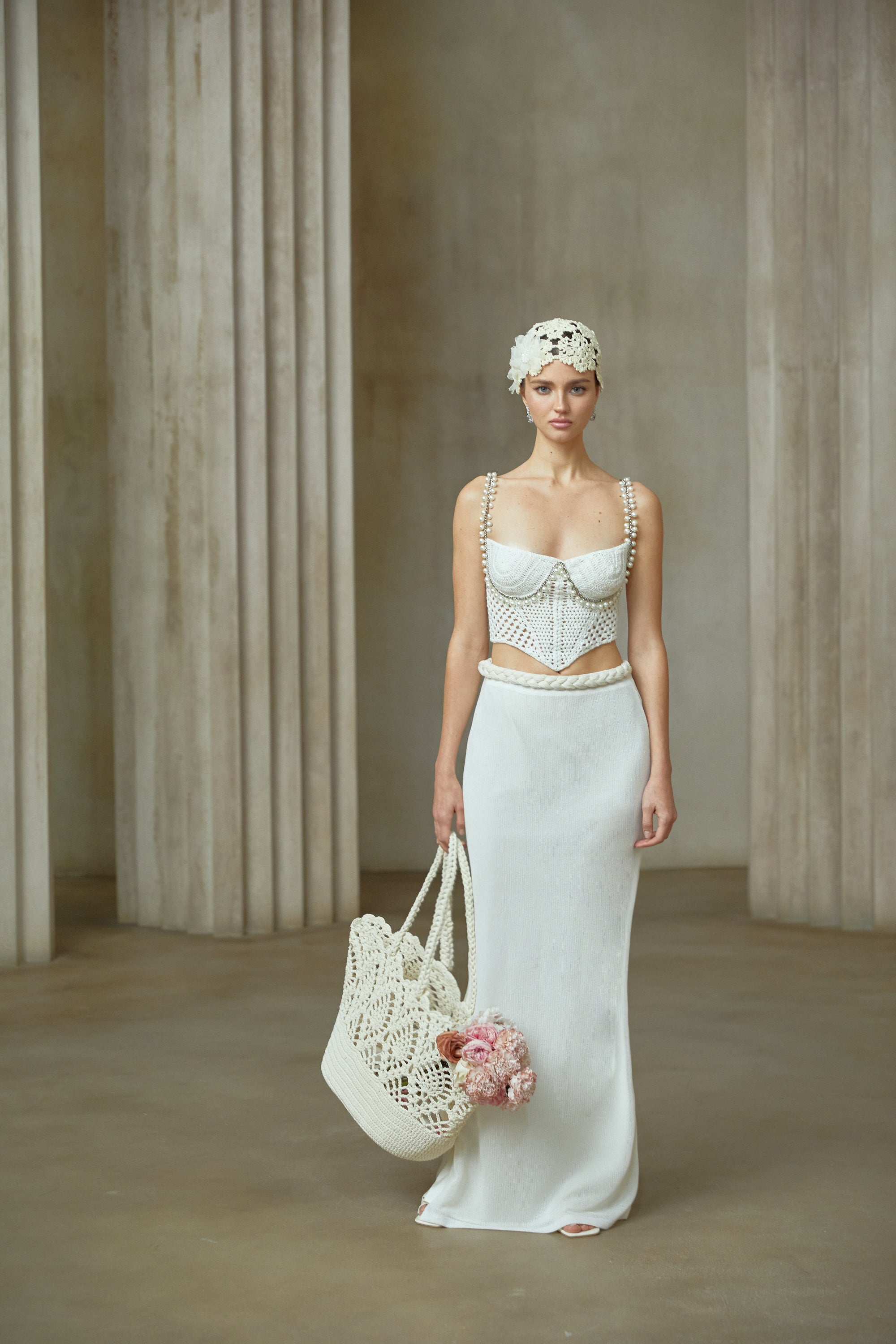 Prunelle Crochet Knit Two-Piece Top and Skirt Set (Final Sale)