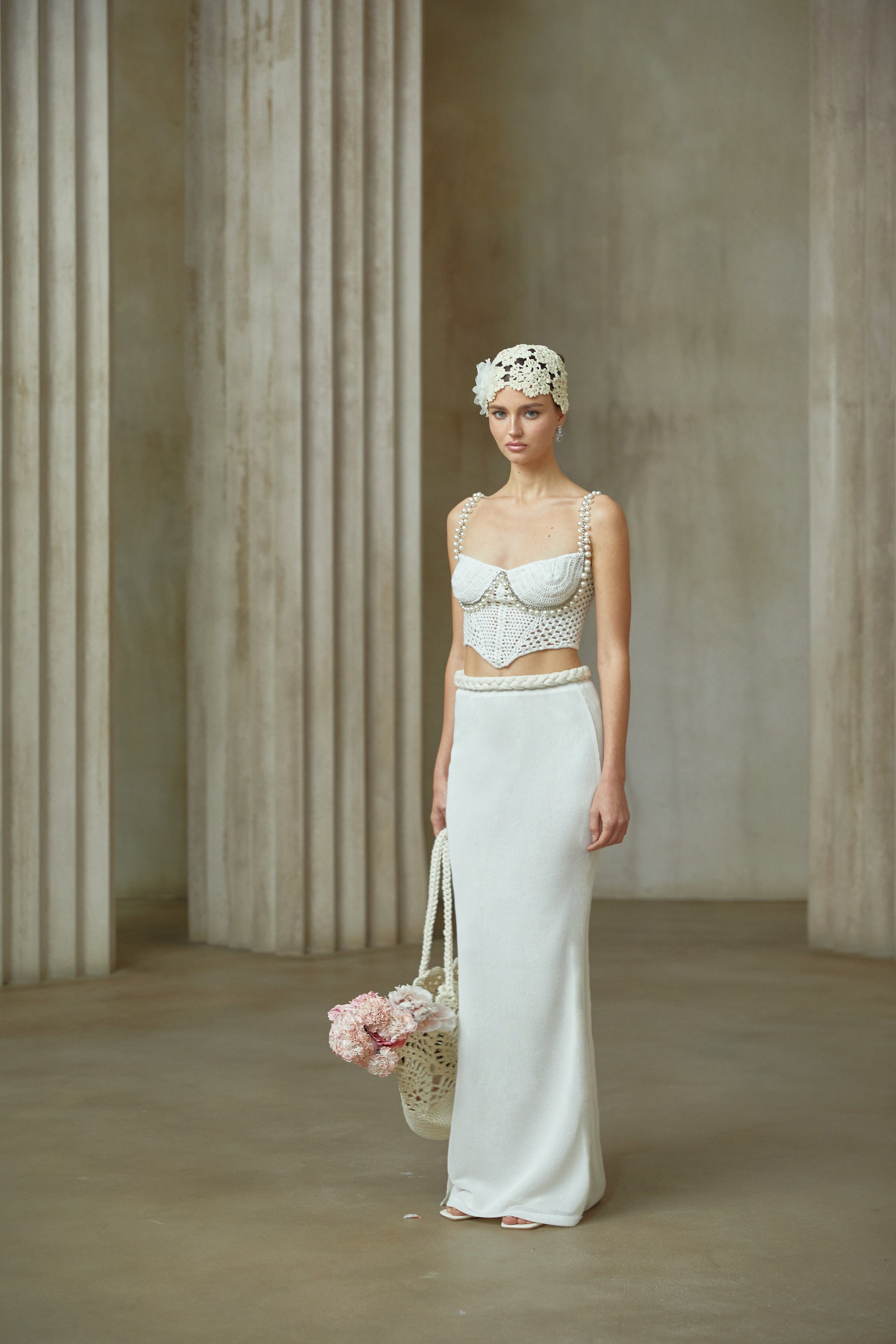 Prunelle Crochet Knit Two-Piece Top and Skirt Set (Final Sale)