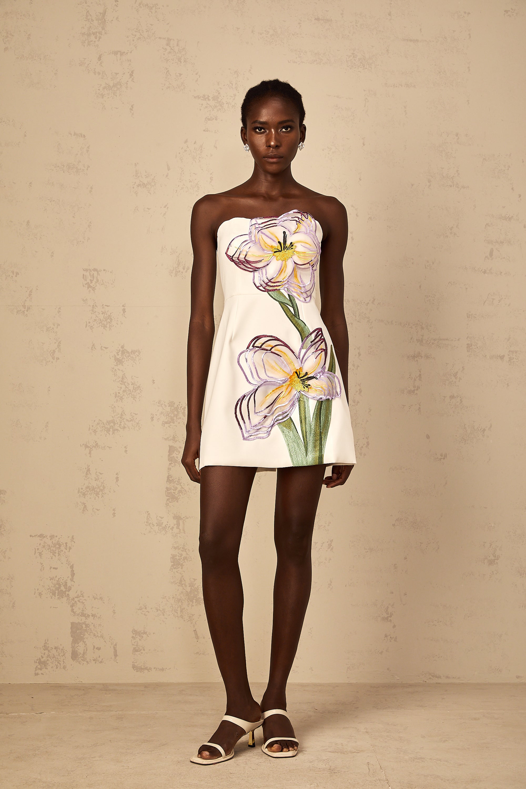 Irène White Off-Shoulder Sequin Floral Embroidered Mini Dress (Final Sale-US Only)