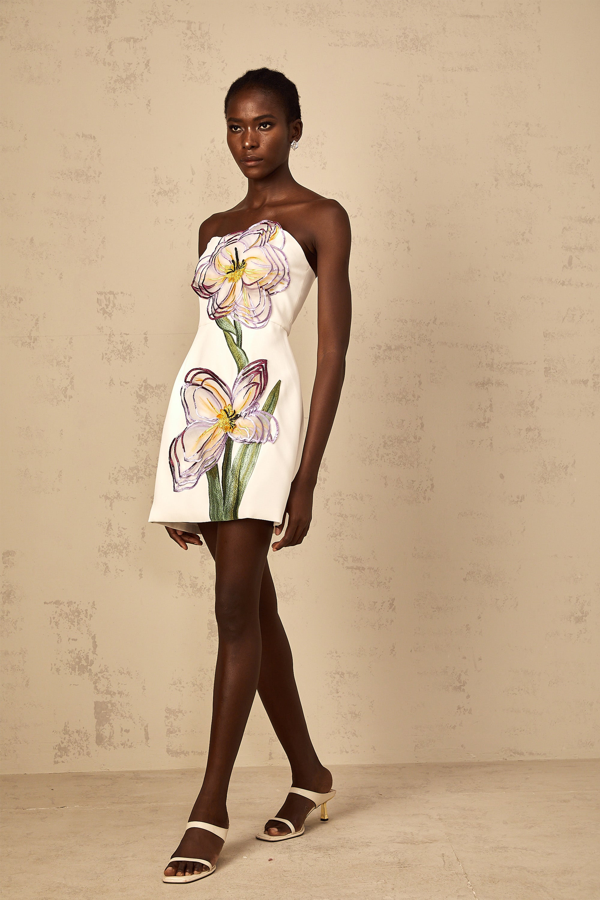 Irène White Off-Shoulder Sequin Floral Embroidered Mini Dress (Final Sale-US Only)