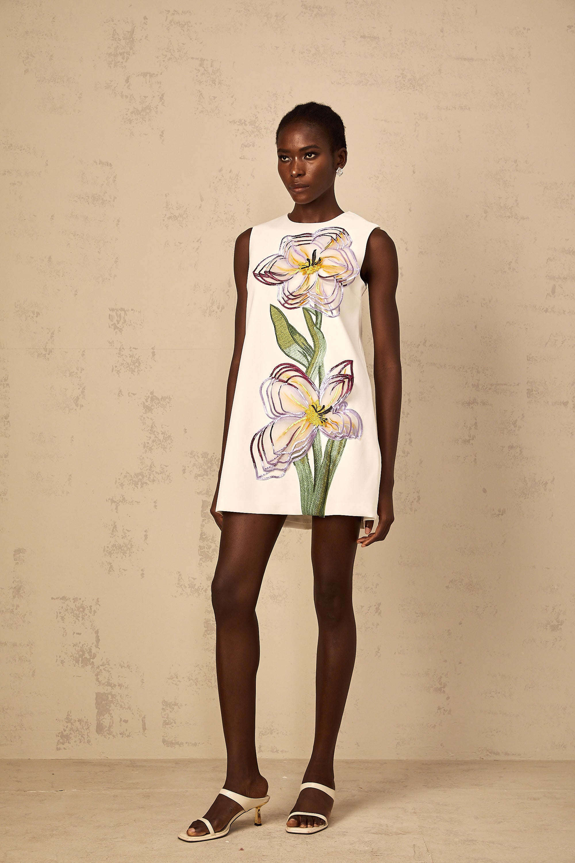 Irène White Sequin Floral Embroidered Mini Dress (Final Sale-US Only)