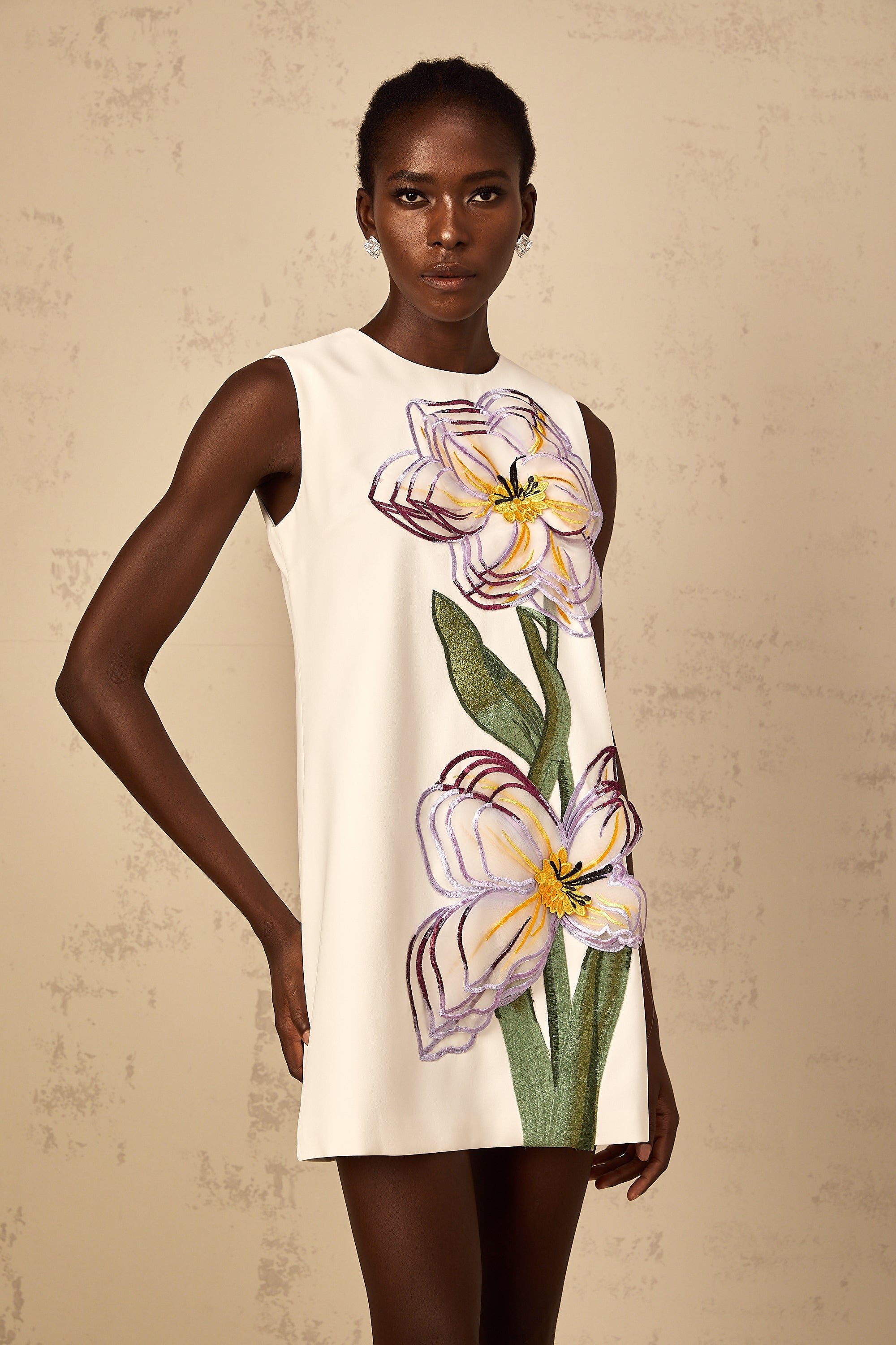 Irène White Sequin Floral Embroidered Mini Dress (Final Sale-US Only)